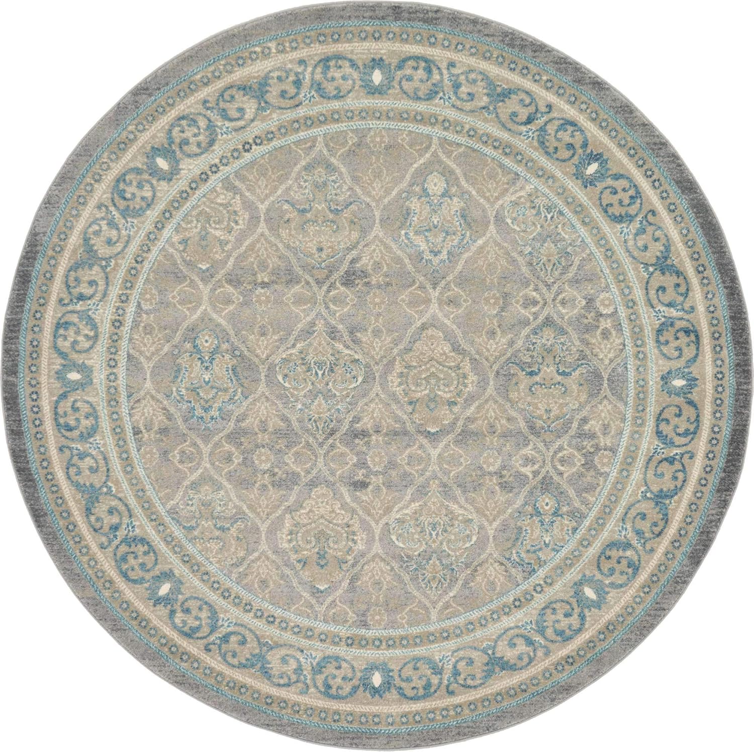 Unique Loom Salzburg Collection Classic Traditional Medallion Design Oriental Inspired with Intricate Border Area Rug (7' 3 x 7' 3 Round, Gray/Light Brown)