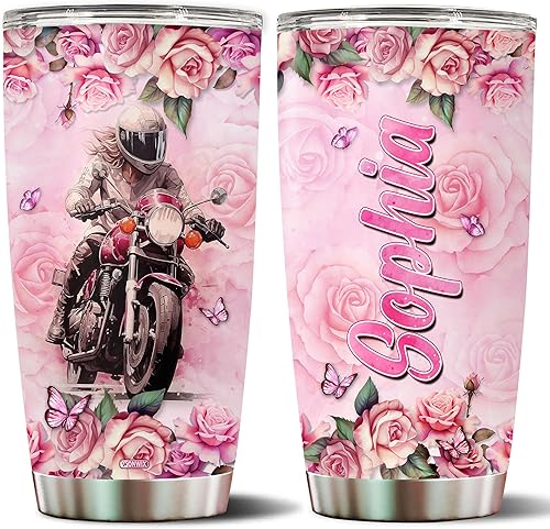 Vaso de motocicleta personalizado para mujer, con aislamiento de acero inoxidable de 20 onzas, botella de agua para mamá, esposa, hija, Navidad,