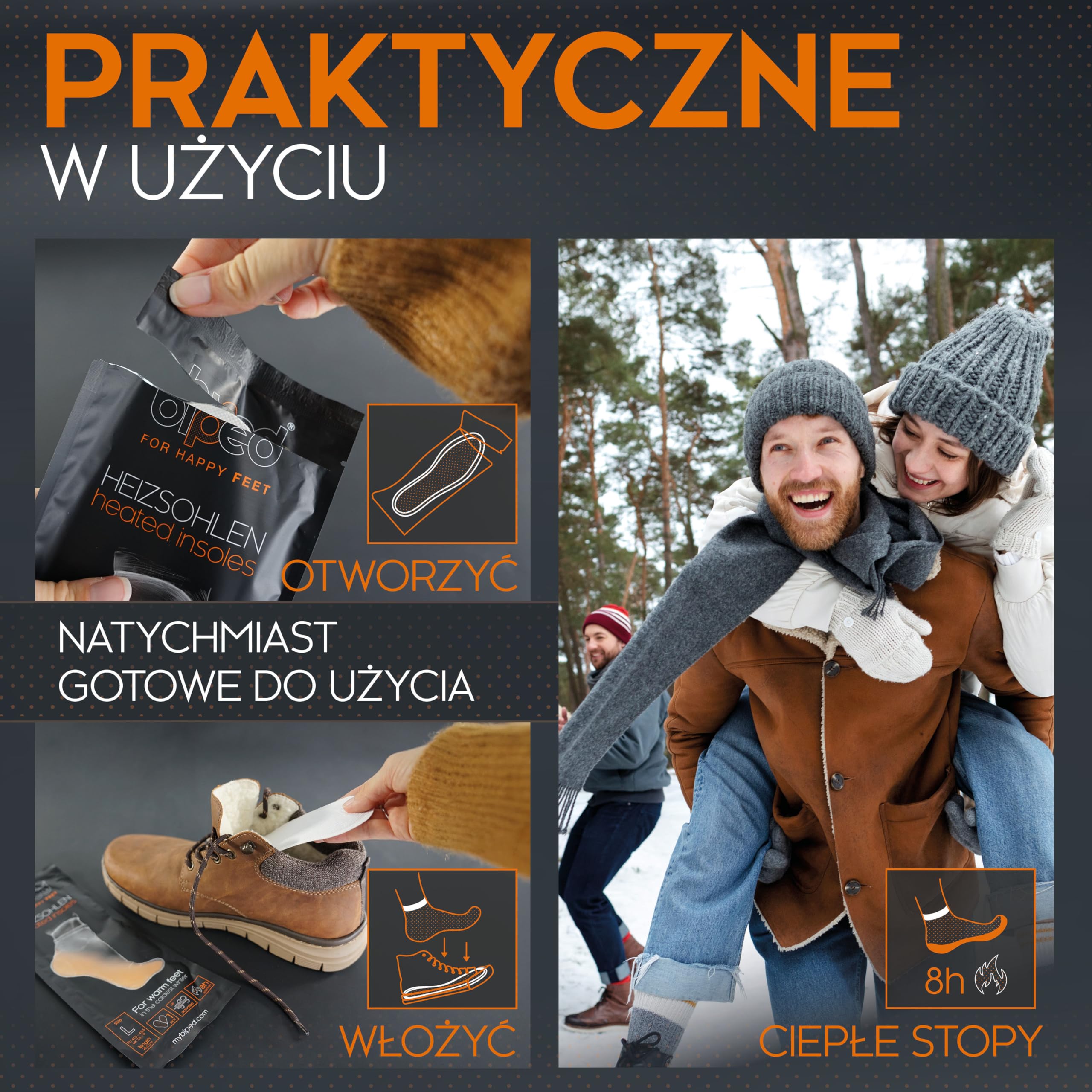 biped wkładki grzewcze do butów – Zestaw 4 par ogrzewaczy stóp dla kobiet i mężczyzn – Naturalne ciepło do 8 godzin – Aktywacja w kontakcie z powietrzem z2940