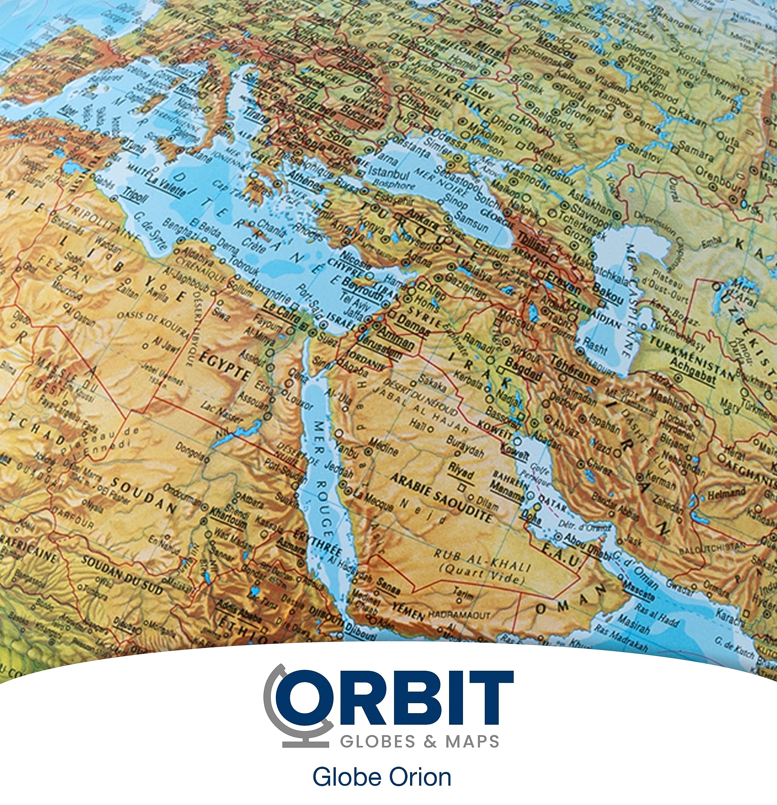 ORBIT GLOBES & MAPS - Globe lumineux - globe de 30cm avec pied stable, image de carte 2023 physique/politique avec lampe LED, image de carte française actuelle