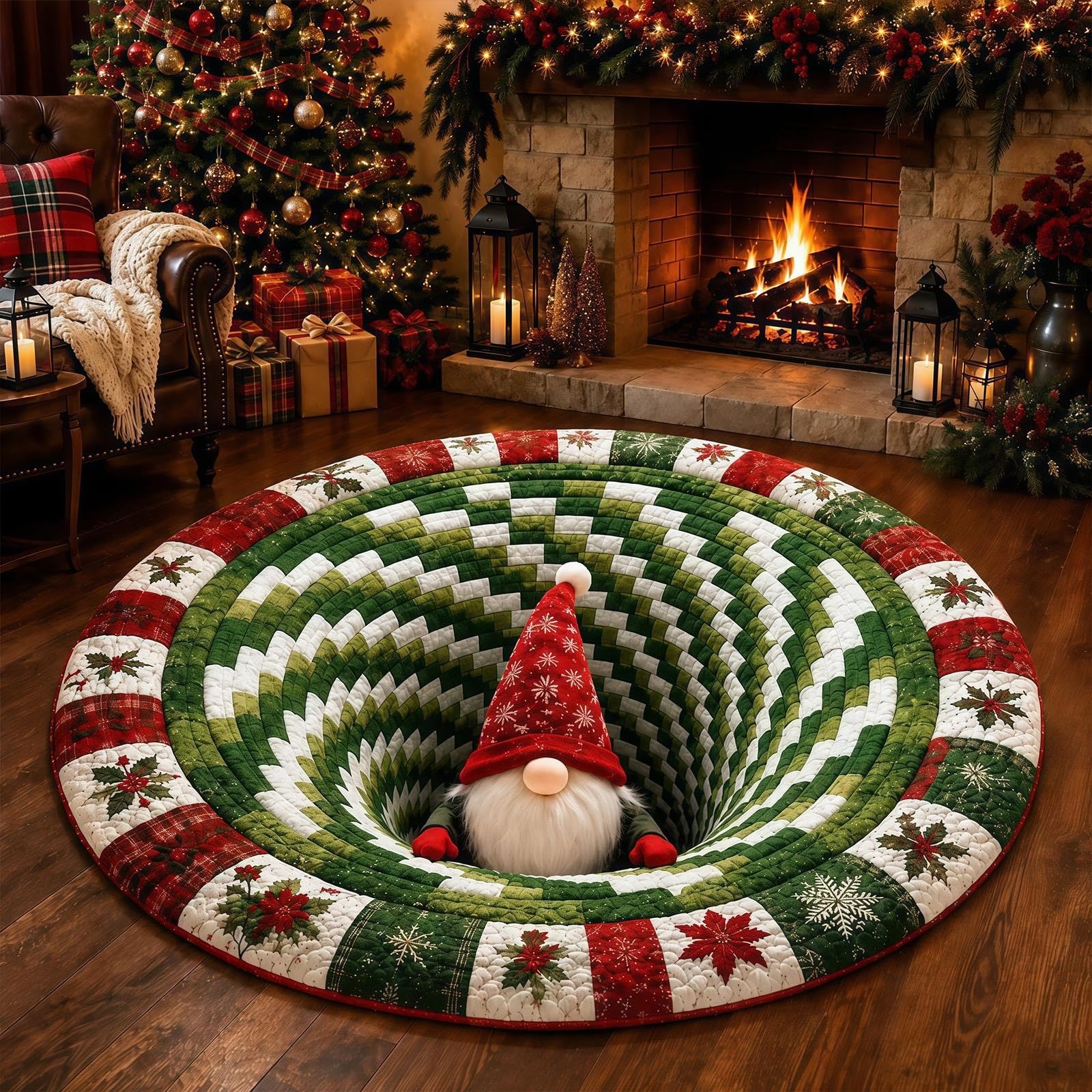 3D Christmas Rugs Optical Illusion Round Mat, Realistic 3D Xmas Rug — image 1
