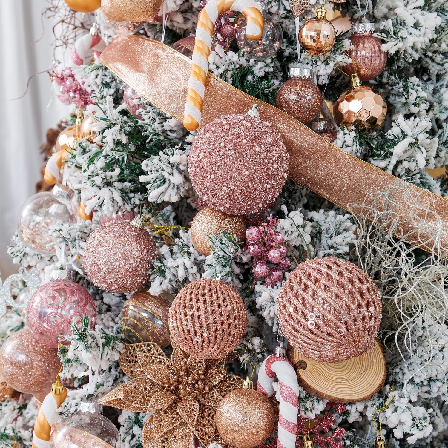 Bolas de Navidad, 12pcs 8cm Bolas de árbol de Navidad Ornamentos de decoración de Navidad Ornamentos de Bola para Fiestas de Bodas ﻿ (Oro Rosa ﻿)