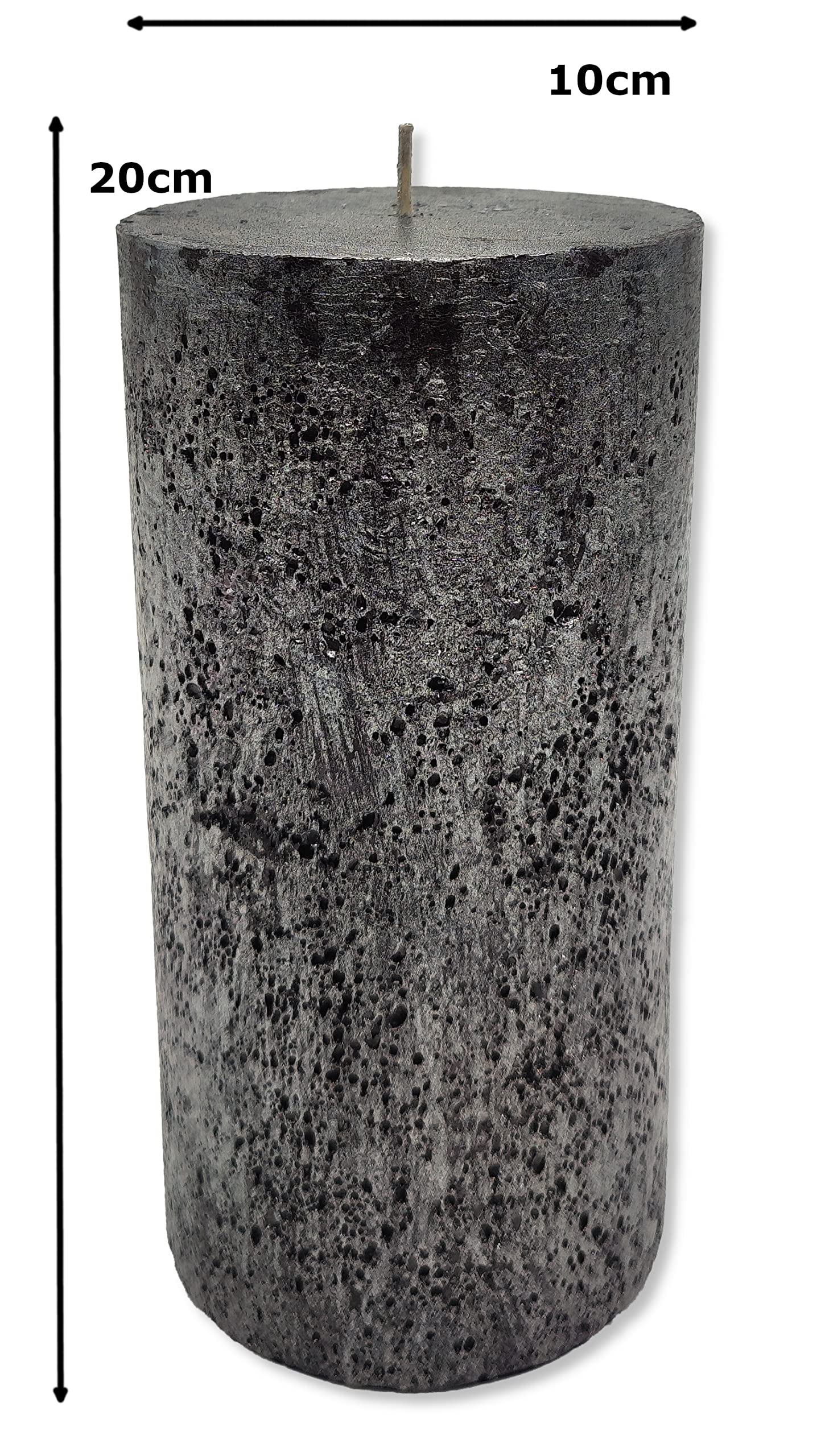 DARO DEKO Stumpenkerze XL 10 x 20cm schwarz mit Glitzer 4 Stück durchgefärbt Säulenkerze