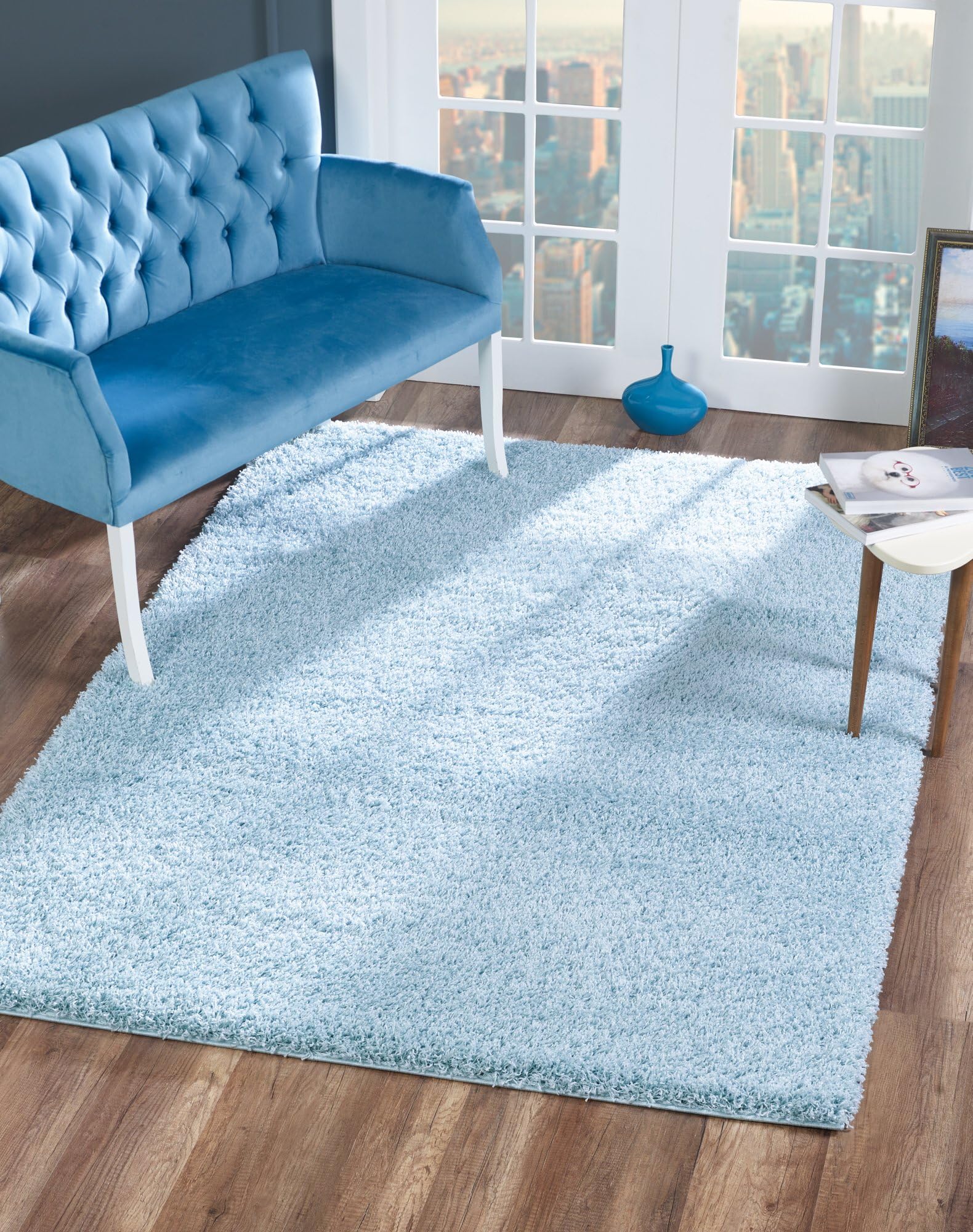 Delphia Rugs Soft Aqua Blue Anatolia Plush Shag Rug 8x10 – Elegant Cozy Floor Rug with Premium Fluffy Texture for Living / Dining Room and Bedroom Area