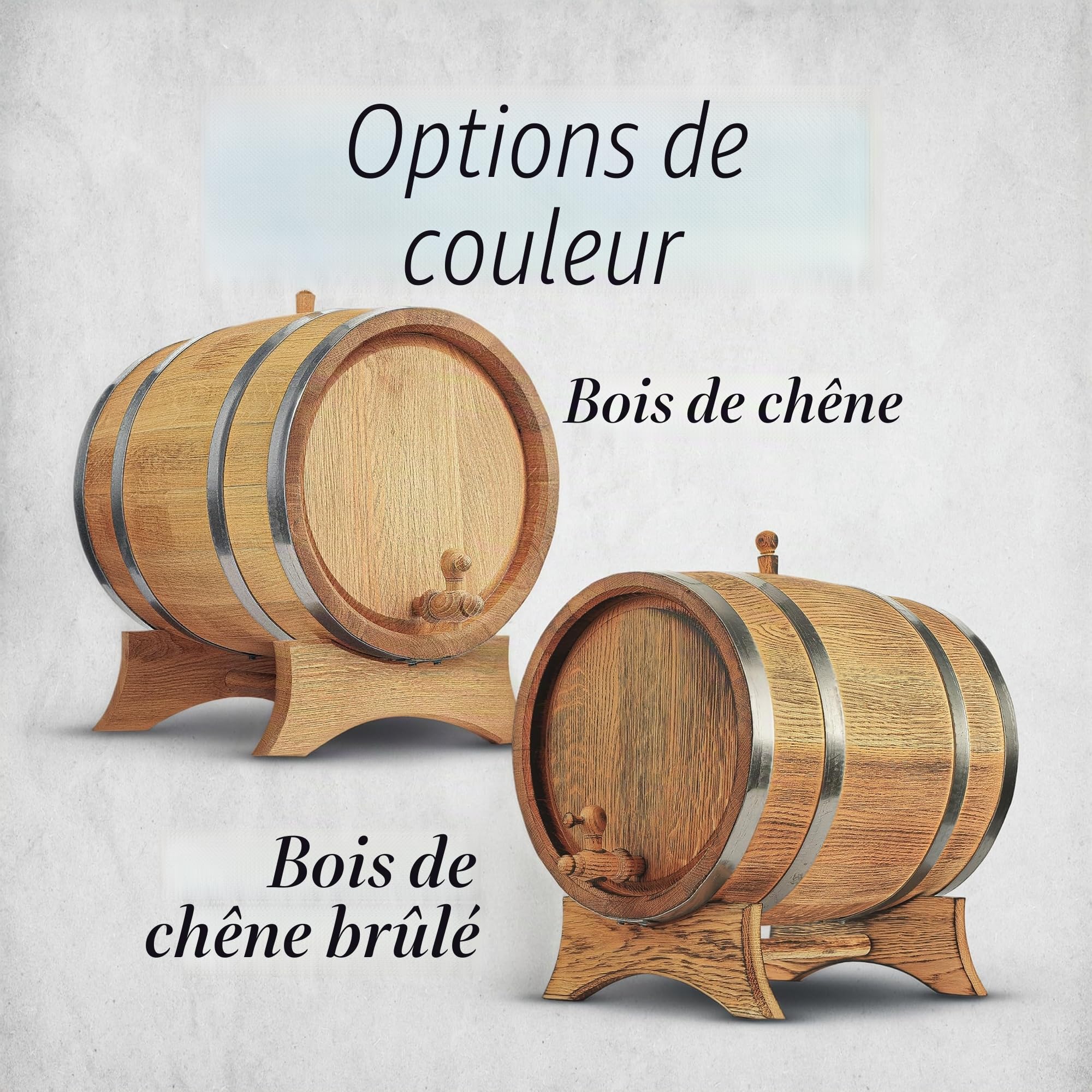 Tonneau en Bois de chêne brûlé 5L - Fabriqué à la Main, Idéal pour Vin, Whisky, Brandy et Plus - avec Support, Bouchon et Robinet, Fût en Bois Fût de chêne Fût de 5 litres