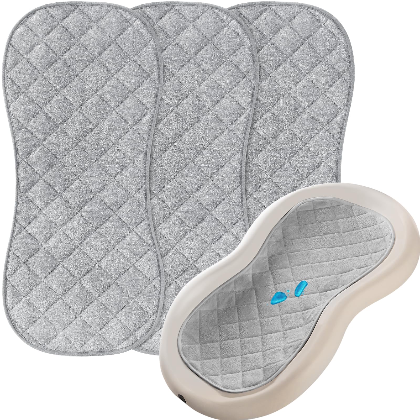 Changing Pad Liner Waterproof 3 Pack Quilted Thicker, Fits for Peanut Shape Changing Pad, Soft Viscose Terry Surface, Non-Slip Design Reusable Pad Liners Machine Washable, Gray