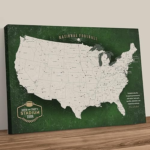 Miniatura 2 de Holy Cow Canvas Personalized Canvas Football Stadium Map Tracker with Pins, Football Stadium Map with Push Pins, Customized Football Gift, Push Pin
