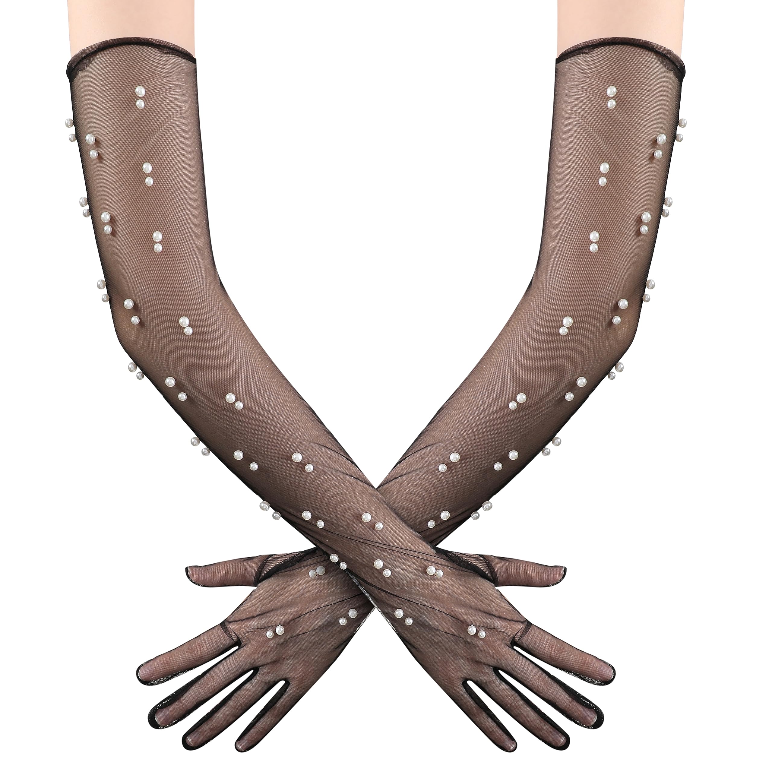 Guantes de malla largos de tul para novias y bodas elegantes 6
