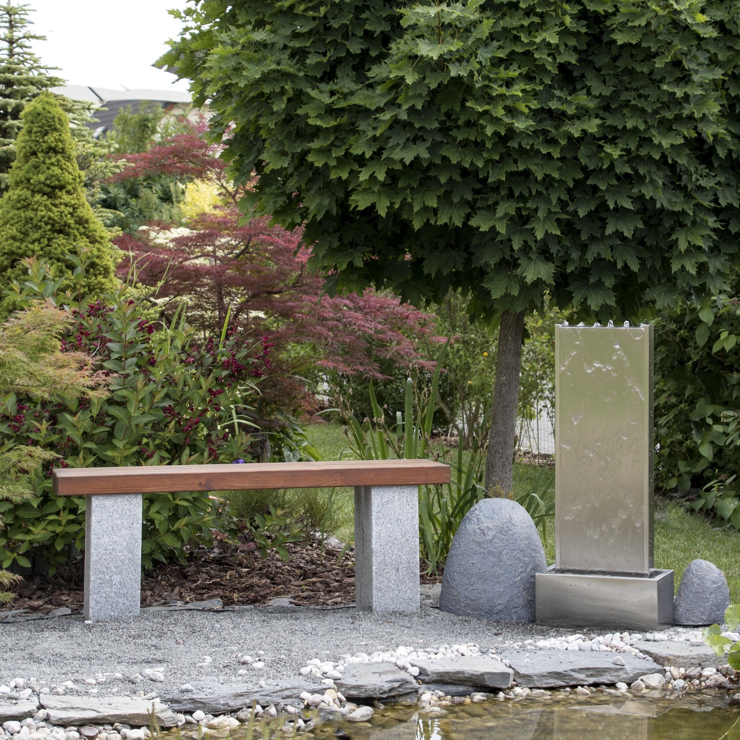 Köhko Wasserwand 23001 Edelstahl Wasserspiel 97 cm LED-Beleuchtung Garten