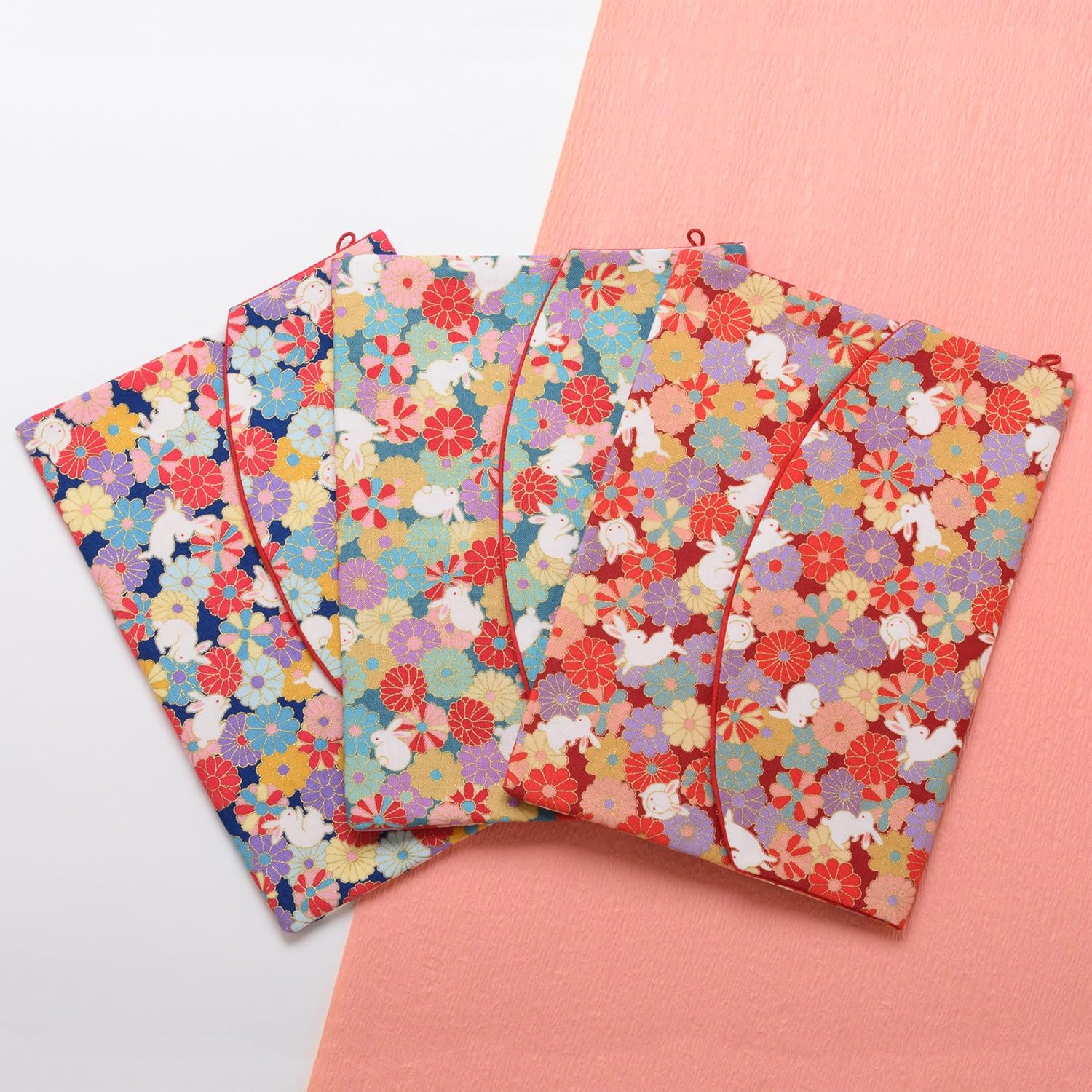 ひらの屋 御朱印帳 カバー 袋 ケース 大判 20cm×15cm うさぎ 可愛い 御洒落 【赤/緑/青】 (赤)