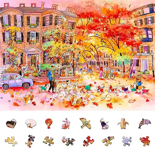 Rompecabezas de 1000 piezas para adultos, rompecabezas de calle de otoño, rompecabezas de forma única para familiares y amigos, juegos desafiantes