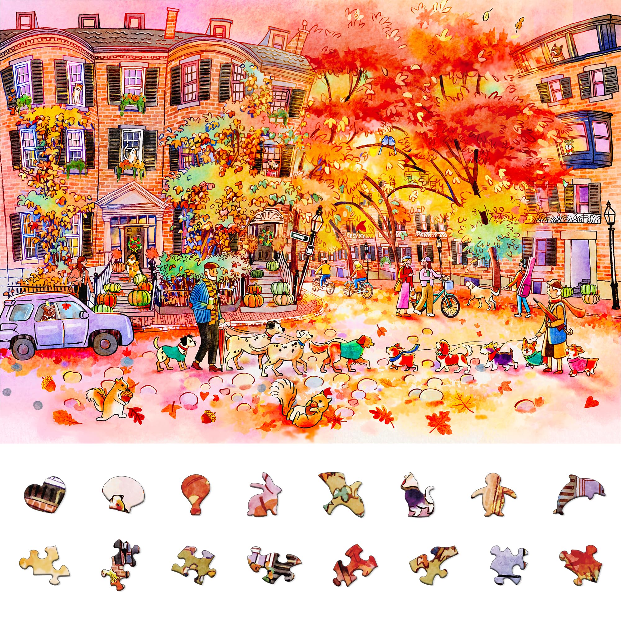 Graphinee 1000 Pieces Jigsaw Puzzles for Adults, Autumn Street Puzzle, Unique Shape Puzzles for Family Friends Challenging Games — image 1
