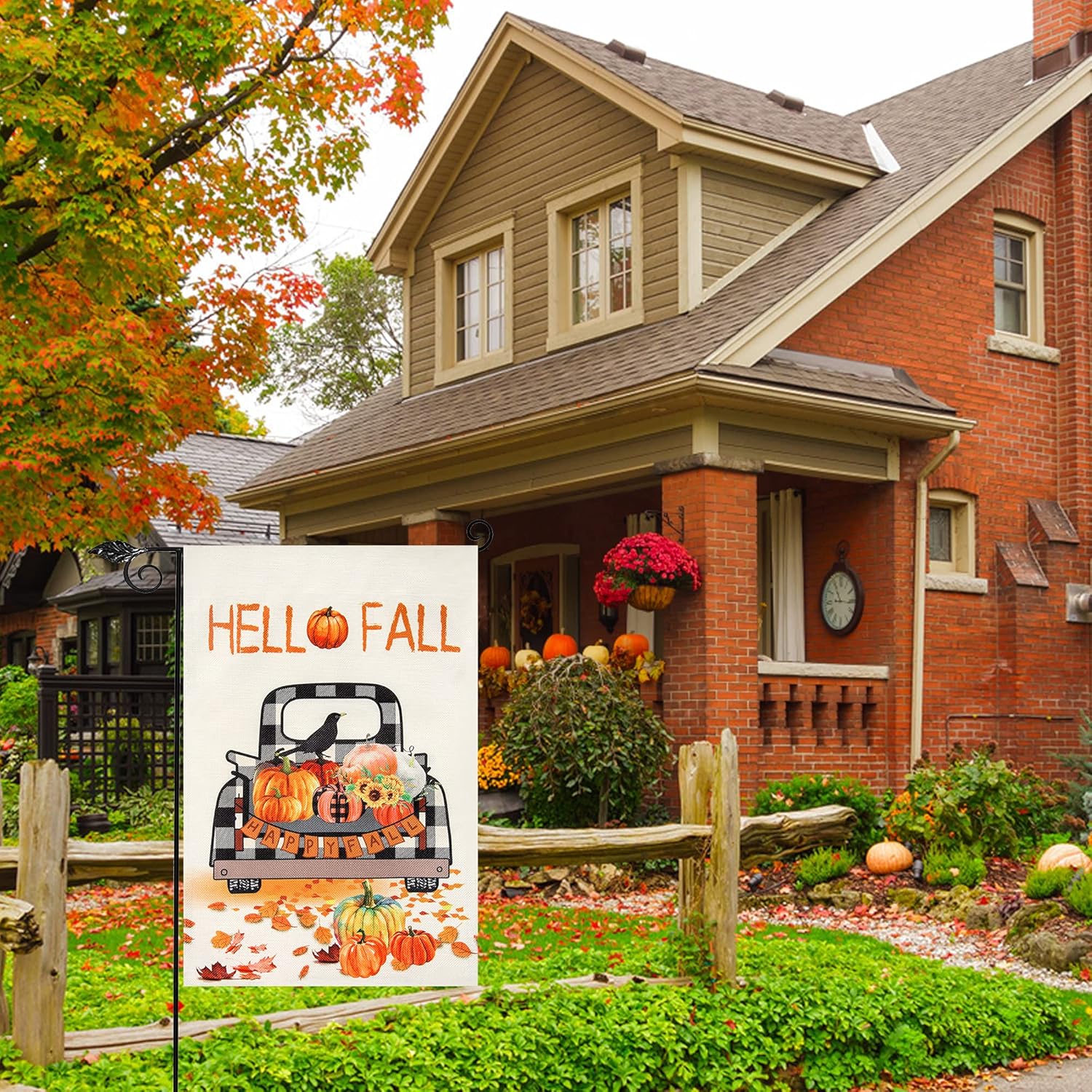 Unves Thanksgiving Garden Flag 12.5 x 18, Hello Fall Garden Flag Buffalo Plaid Pumpkin Decor Burlap, Vertical Seasonal Double Sided Autumn Yard Flags for Porch Farmhouse : Patio, Lawn & Garden