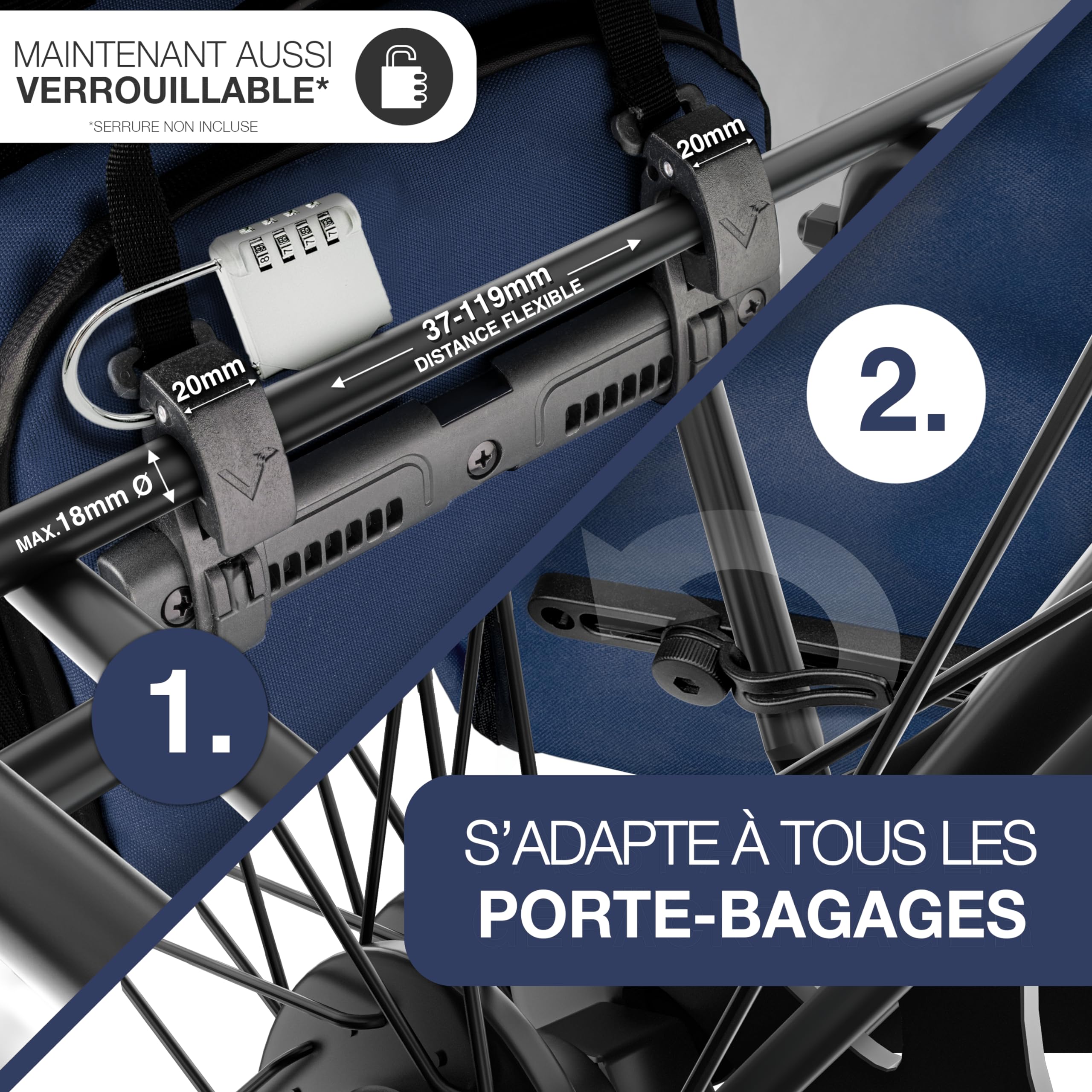 Sacoche Vélo Recyclée Valkental 3en1 - 23L Étanche - Sac à Dos, Porte-Bagages, Bandoulière