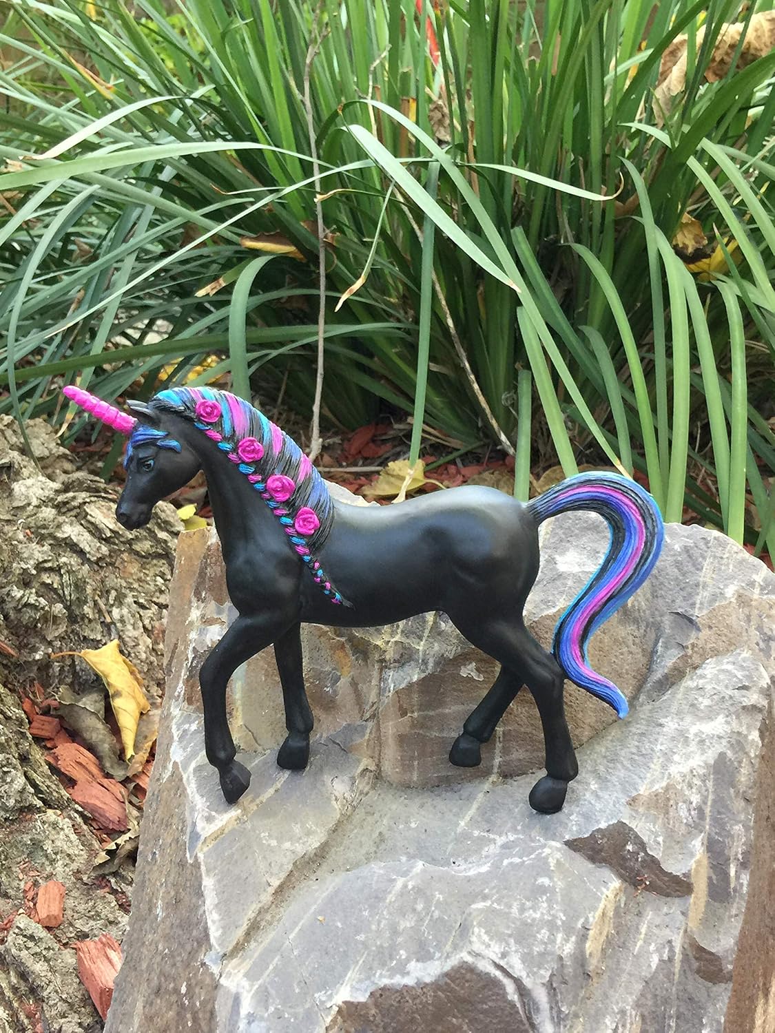 GlitZGlam Fairy Garden Miniature Set Bundle of Top Favorite Fairies and Gnomes: Rainbow Unicorn Set and Black Beauty Figurine