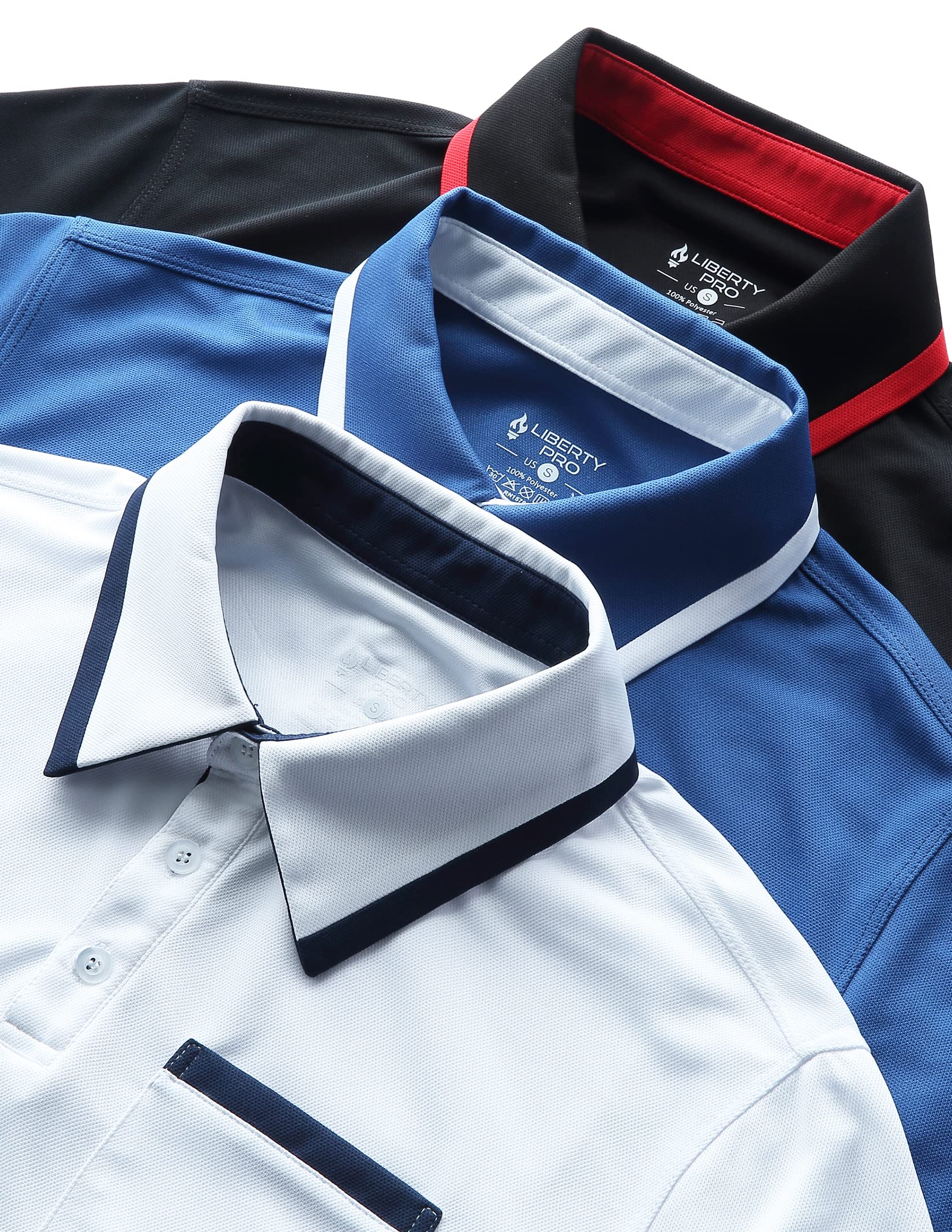 Męskie koszulki polo do golfa Performance Dry Fit Tech z kieszenią na klatce piersiowej, aktywnymi t-shirtami z krótkim rękawem, Granatowy/czarny/biały, L