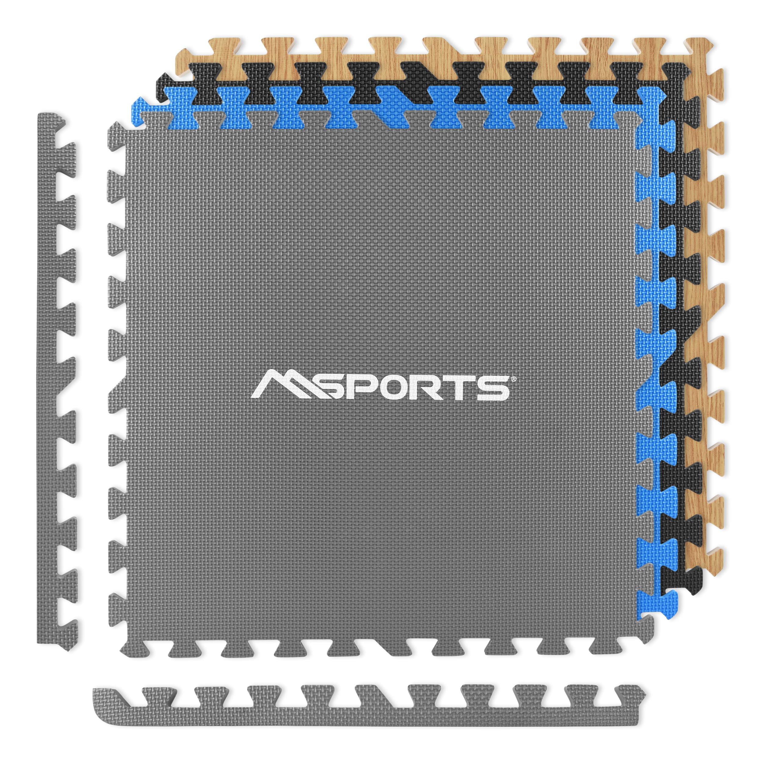 MSPORTS Lot de 8 tapis de protection de sol de qualité supérieure (3,2 m²) - Tapis de gymnastique, de yoga et de fitness antidérapants pour la gym, le yoga et l'entraînement - Gris