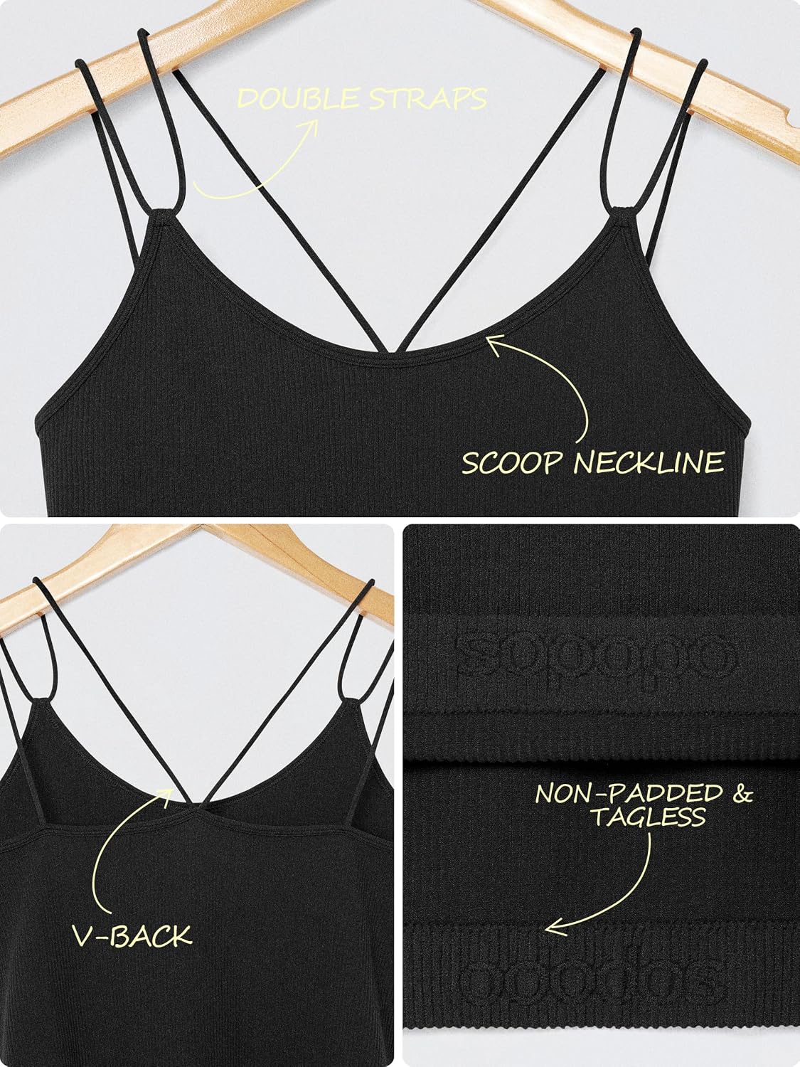 ODODOS Women's Seamless Crop Tank Top – Double Strap Rib-Knit Soft Lightweight Camisole for Yoga, Workout & Everyday Wear