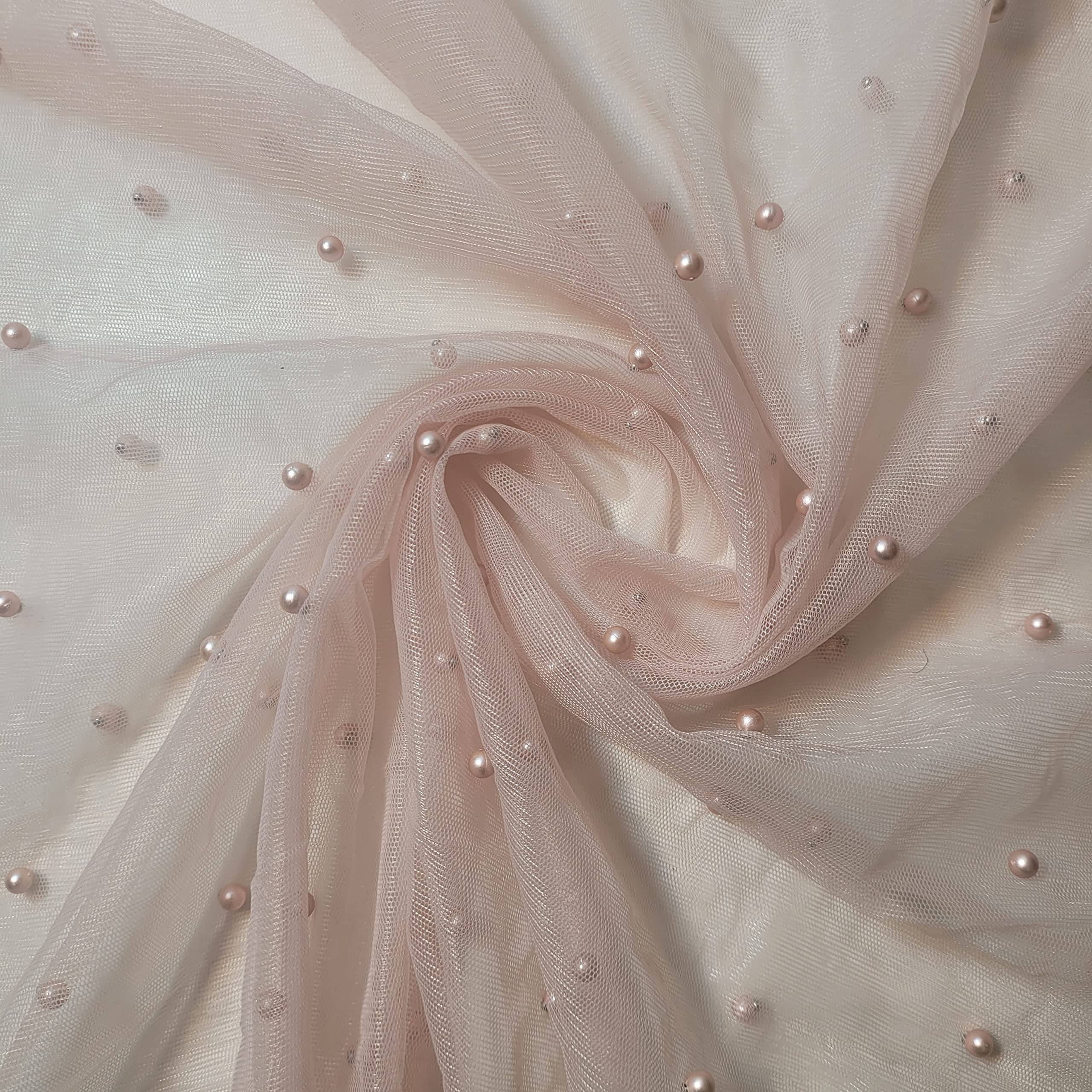 Textile Station 58" Wide Tulle Beaded Pearl Lace Net Fabric Bridal Veil Wedding Backdrop Décor Available in 25 Colours (Col #78, 2 METER) — image 1