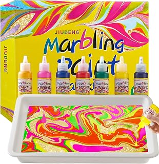 JIUDENG Water Marbling Paint Kit for Kids - Arts and Crafts Gifts for Girls & Boys Ages 3-5 4-8 8-12, Paint Crafts Kits 7 Colors, Marble Painting Kit Kids Art Set Magic Water Toy