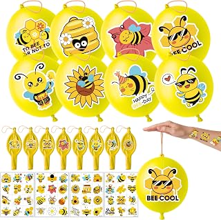 72 Pcs Bee Party Favors for Boys Girls Birthday | 24 Yellow Punch Balloons 18" & 48 Temporary Tattoos - Bee Theme Party Supplies, Goodie Bag Fillers, Classroom Prizes