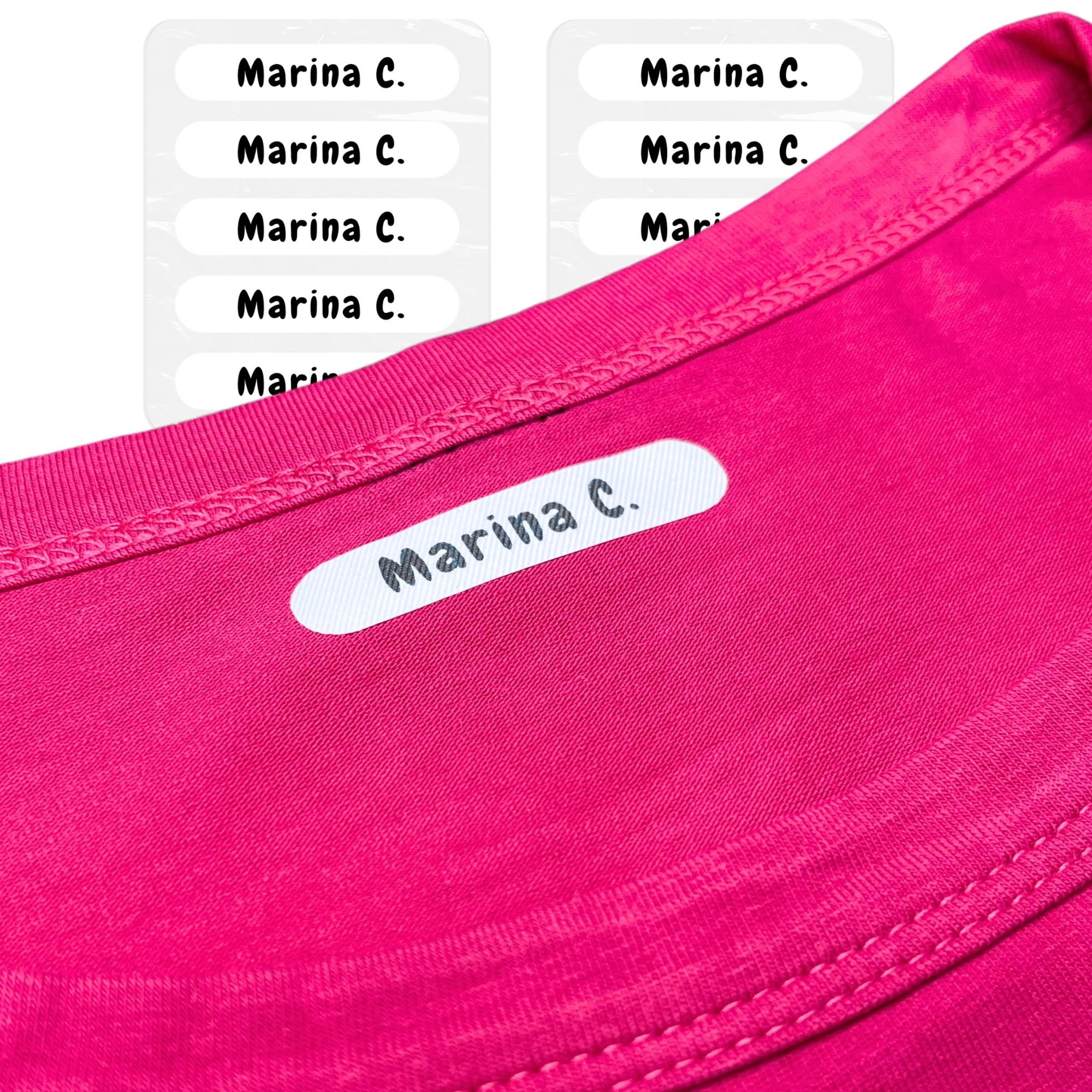 100 Etiquetas para Ropa Personalizadas con Nombre - Marcador Termoadhesivo Infantil para vuelta al cole, niños, guardería - Etiquetas de tela blanca para camisetas, abrigos, pantalones...