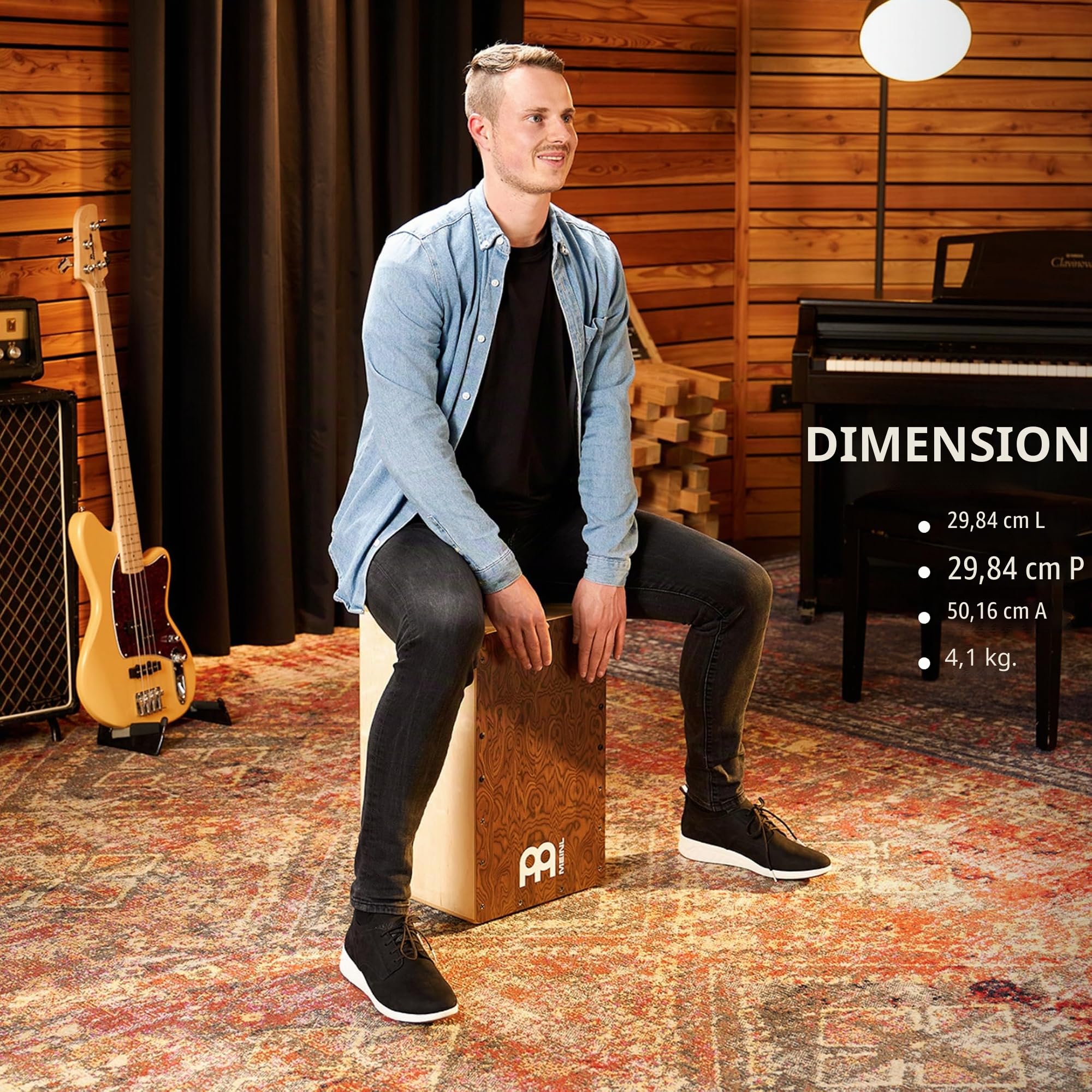 Meinl Percussion Snarecraft Cajon Instrument - Grande Drum Box con 2 Cordiere - Superficie di Suono Radica (SC100BW)