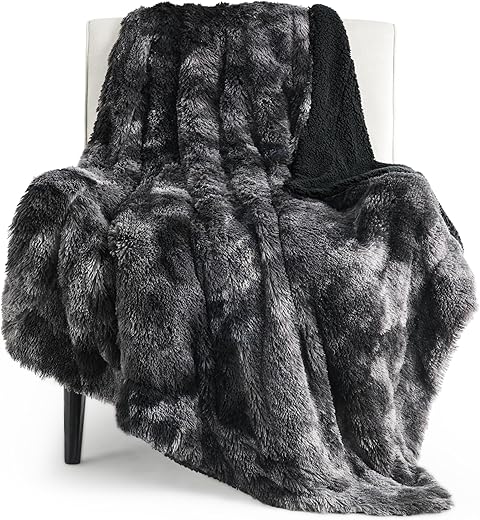 Bedsure GentleSoft Fluffy Black Blanket Cozy Gifts for Men, Black Home Decor Soft Fuzzy Plush Thick Warm Sherpa Fleece Faux Fur Throw Blanket for Couch Bed, Living Room College Dorm Decor, 50x60