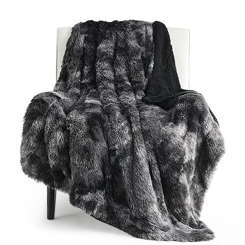 Bedsure GentleSoft Fluffy Black Blanket Cozy Gifts for Men, Black Home Decor Soft Fuzzy Plush Thick Warm Sherpa Fleece Faux Fur Throw Blanket for Couch Bed, Living Room College Dorm Decor, 50x60 - 03- Tie Dye Black - Throw (50" x 60")