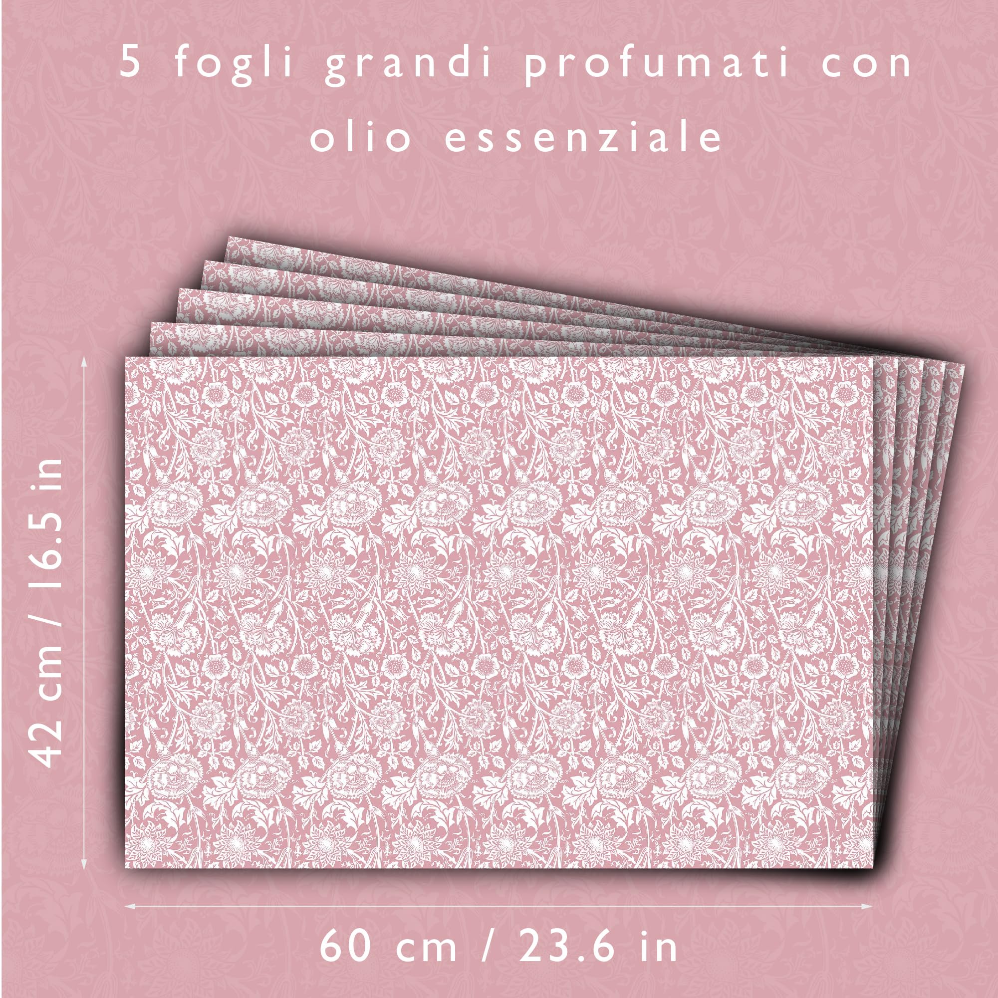 The Master Herbalist Fragranti Fodere per Cassetti Profumate Design William Morris | Confezione da 5 Fogli | Contiene Olio Essenziale (Rosa | Rosa di Eleboro, Folded)