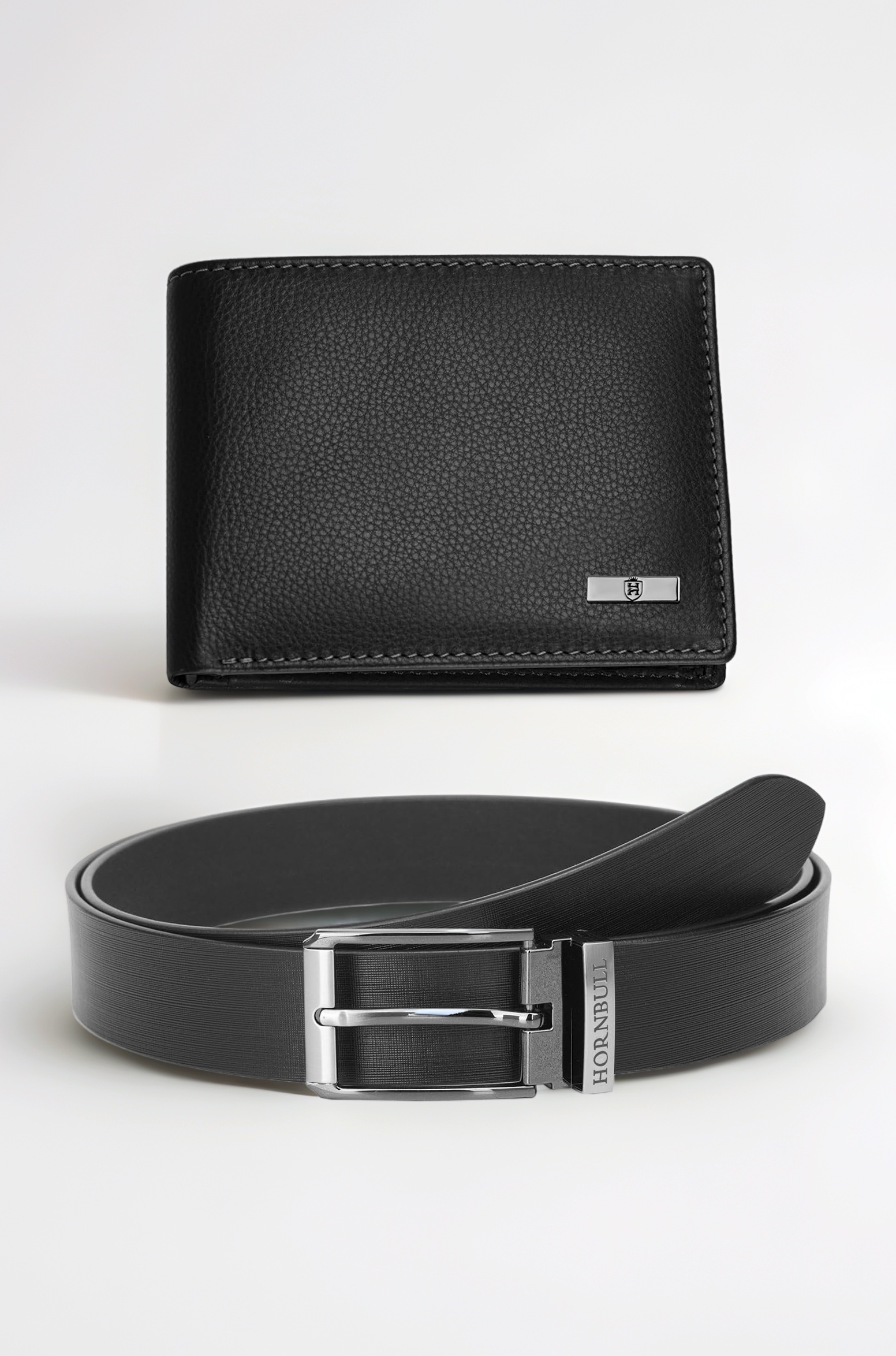 HORNBULL Mens Leather Gift Combo Black Wallet and Belt | RFID Wallet Gift Combo for Men | Wallet for Men BW104118 (Black Wallet+Black Belt)