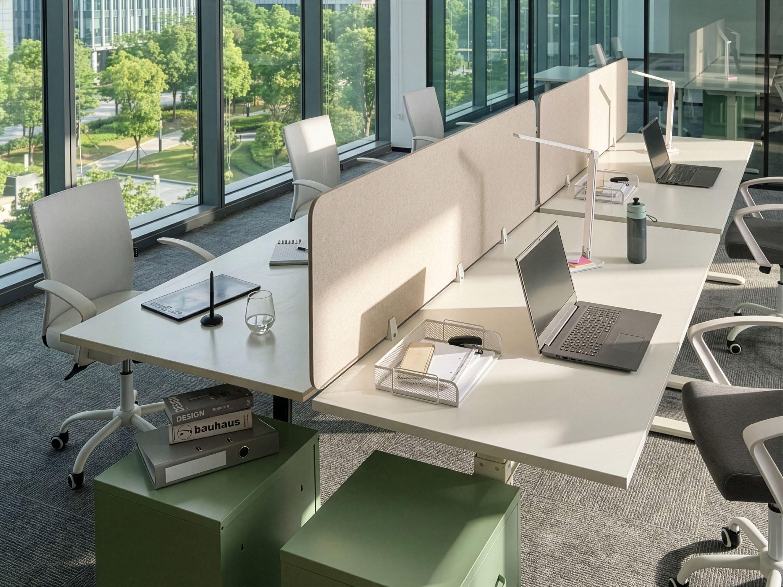Schreibtisch Trennwand Akustik Polster beige 180 x 50 cm Schallschutz Split
