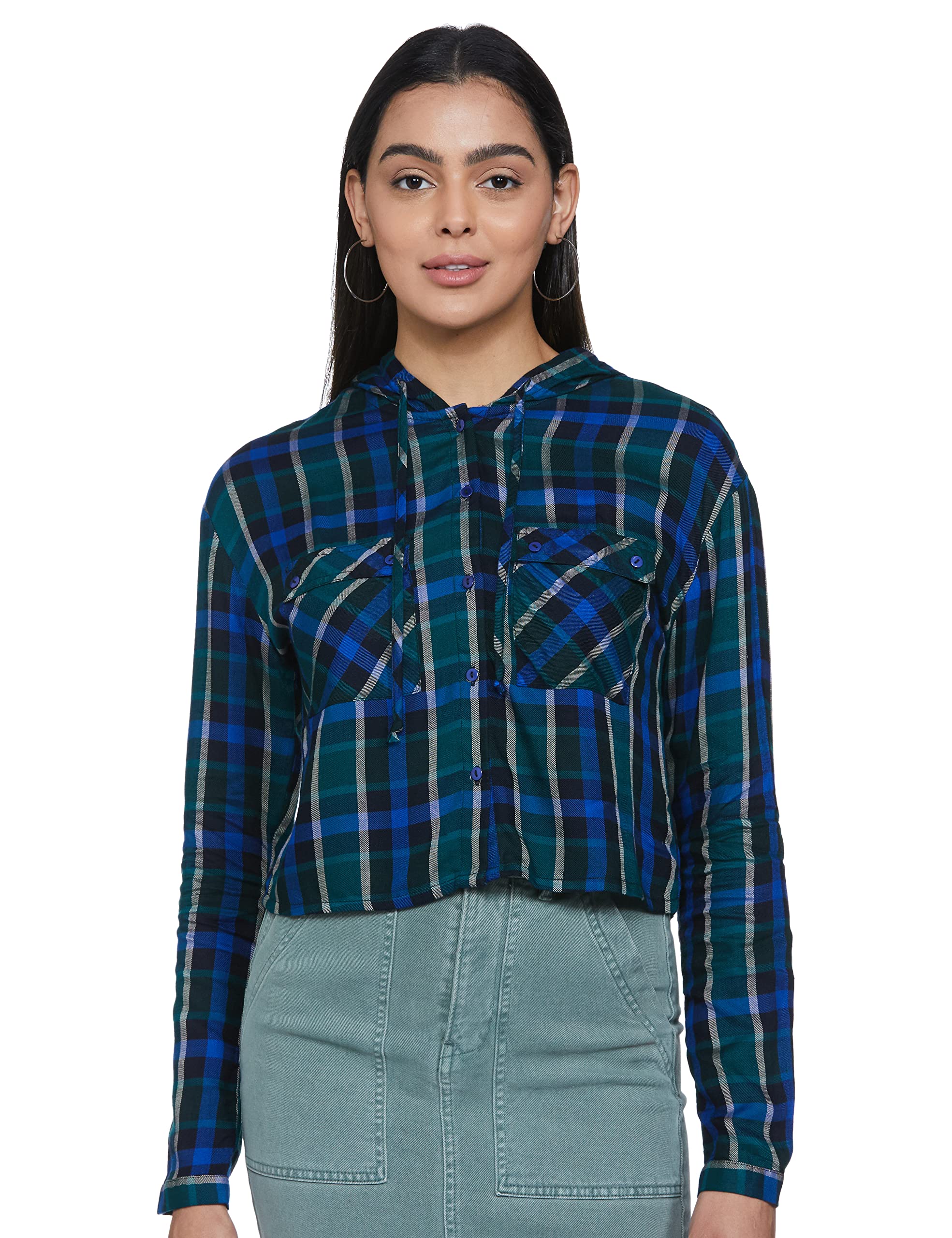 max Women's Polyester Regular Fit Checked Shirt with Hood-picture-13