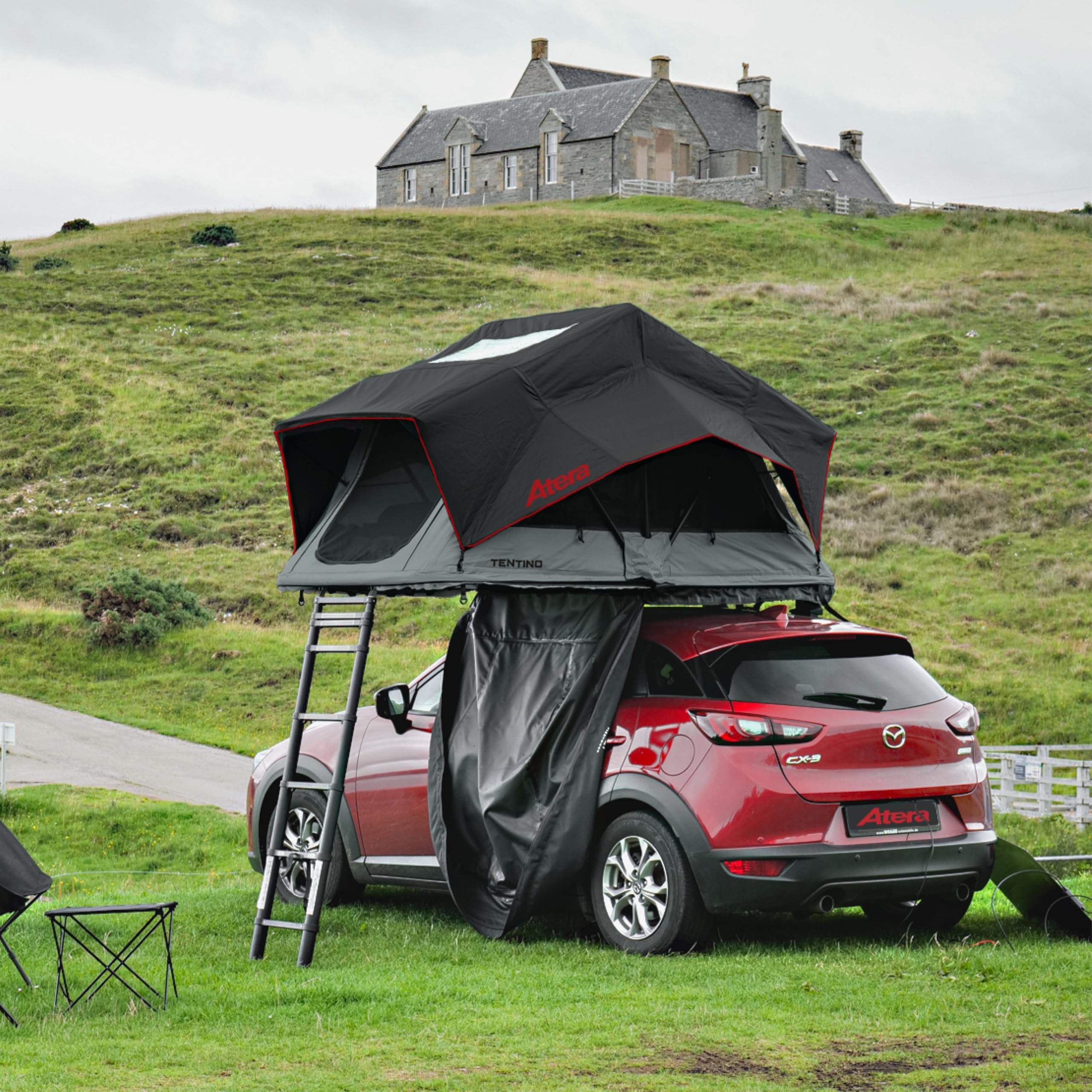 Atera 082299 Tentino Leichtbau Autodachzelt mit 360° Panorama-Aussicht, Matratze - 225 x 122 cm Liegefläche, LED-Beleuchtung - Skyline-Fenster, Schwarz | mit 360° Panorama-Aussicht, Matratze & LED-Beleuchtung, Skyline-Fenster, Art. Nr. 082299