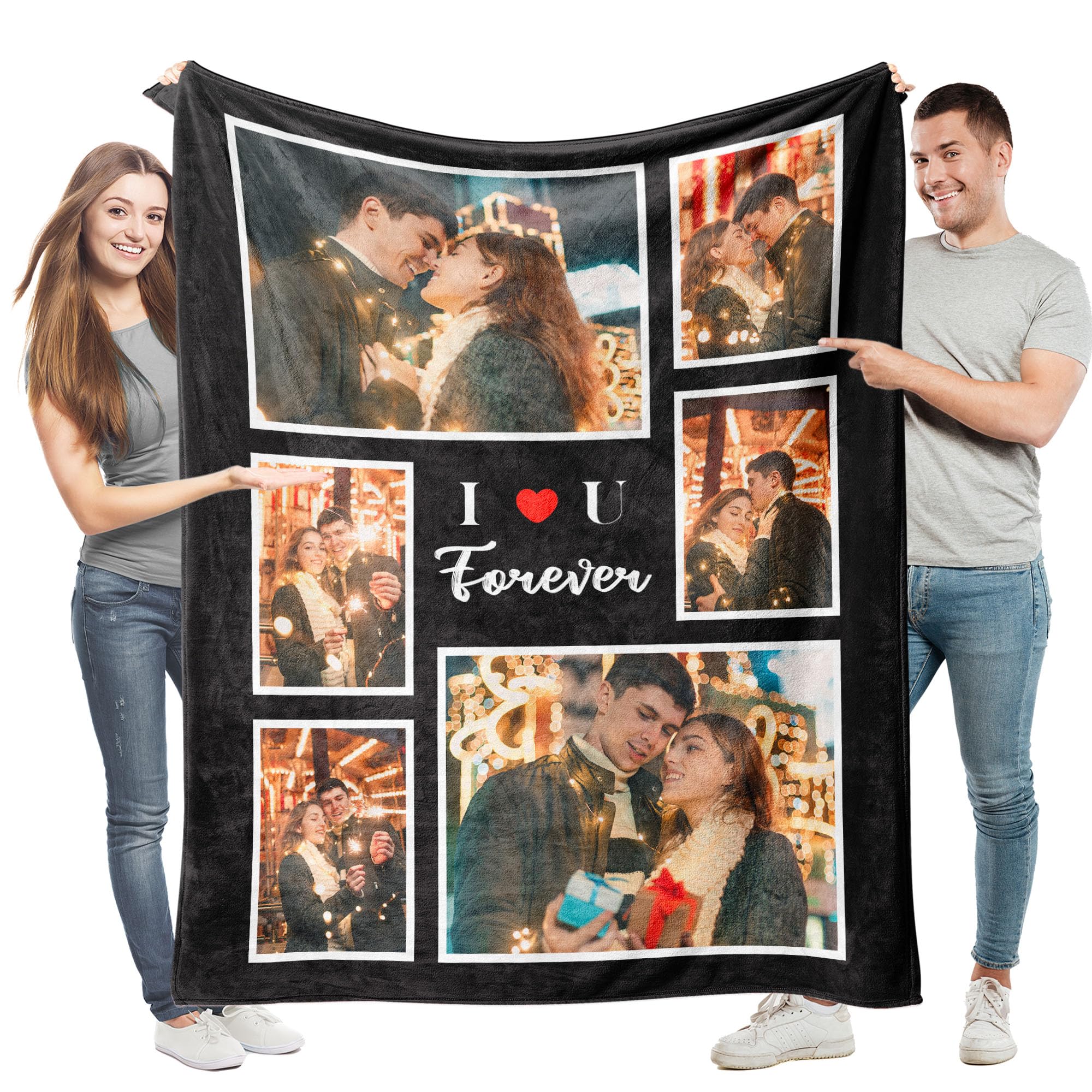 Easycosy Manta Personalizada con Foto Y Texto, A Cuadros, Idea de Regalo para Parejas, Franela Ultra Suave, para Él Y Ella, Actualizable A Sherpa