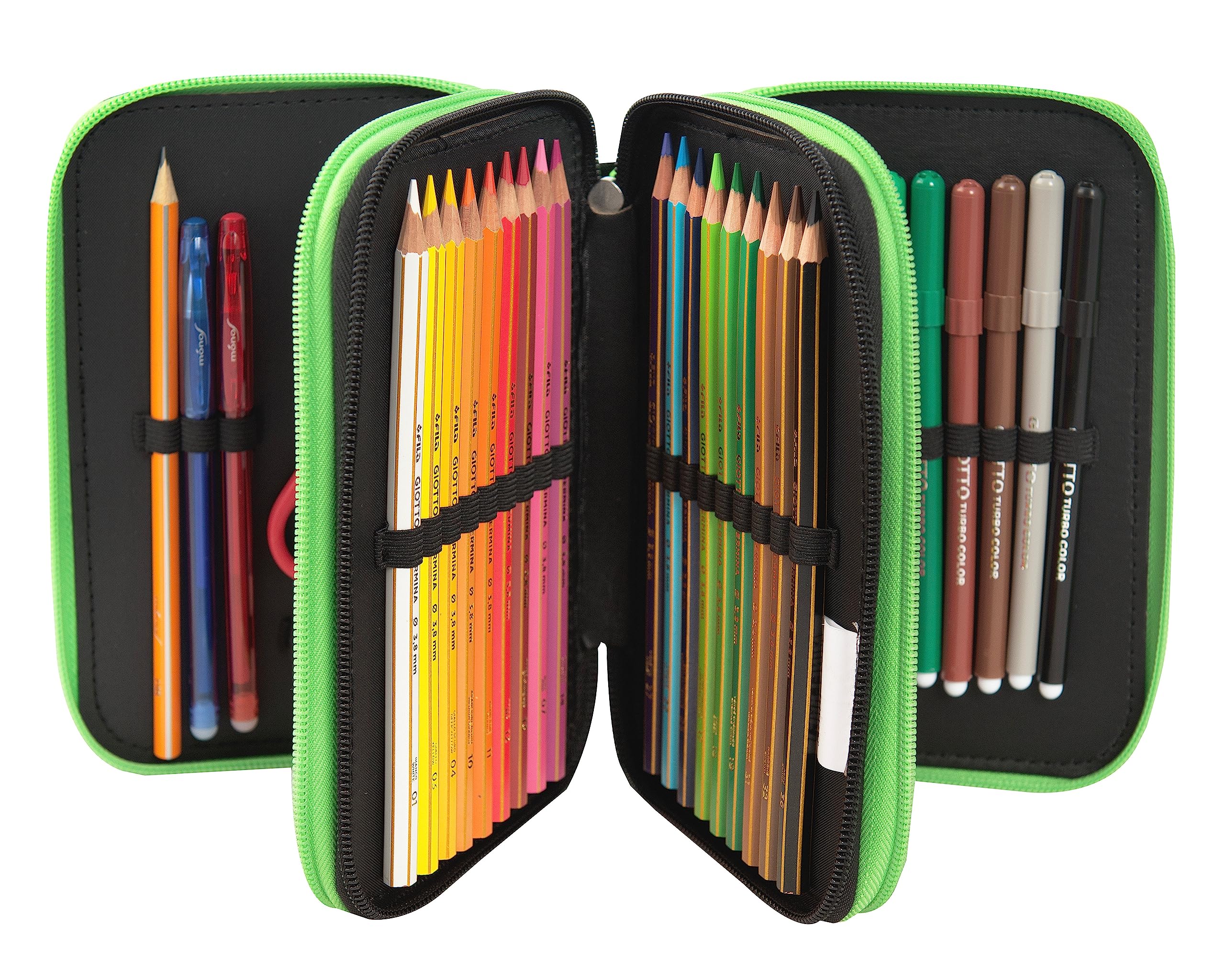 Franco Cosimo Panini Minecraft - Trousse à 3 Compartiments pour Fille et Enfant avec Papeterie Scolaire intégrée et Compartiments Porte-Stylo + Stylo effaçable – Grande Trousse Scolaire, Vert – 20 x
