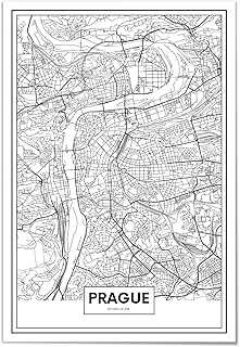 Panorama plakat mapa Praga 35 x 50 cm - nadruk na plakacie - vintage plakaty sztuka ścienna - czarno-białe obrazy - plakat mapa miasta dekoracja - druk artystyczny współczesnej na ściany