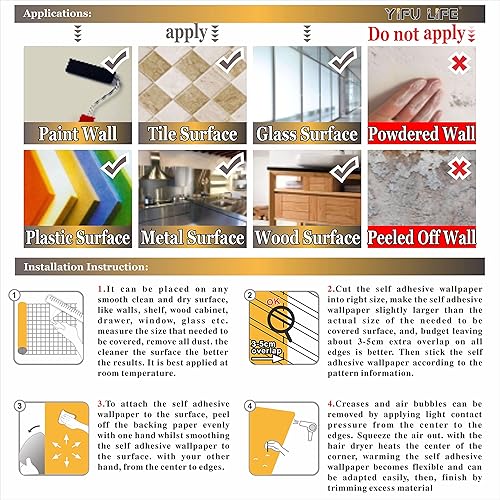 Miniatura 7 de F602 - Papel tapiz de ladrillo para despegar y pegar de 17.7 pulgadas x 9.8 pies, color azulrojo óxido, papel tapiz removible prepegado,