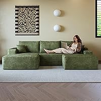 Vista 36 de Sofás modulares de 108 pulgadas para sala de estar, sofá moderno en forma de L, sofá tapizado sin estructura, asiento profundo, con diván, marrón