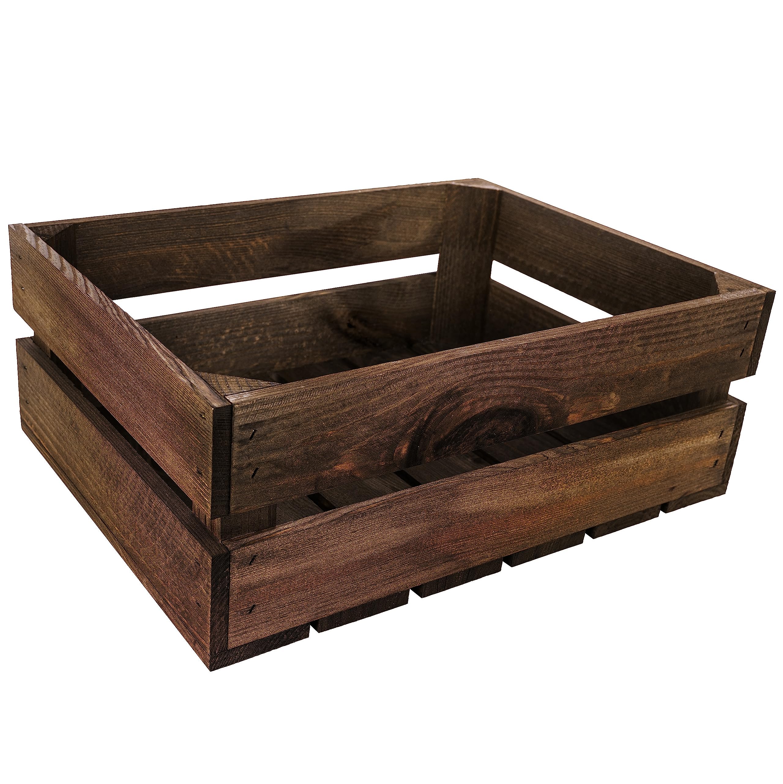Creative Deco Brown Large Wooden Crate With Handles | 40X30x15cm | Keepsake Chest Storage Box | Vintage Farmhouse Display Basket Gift Box