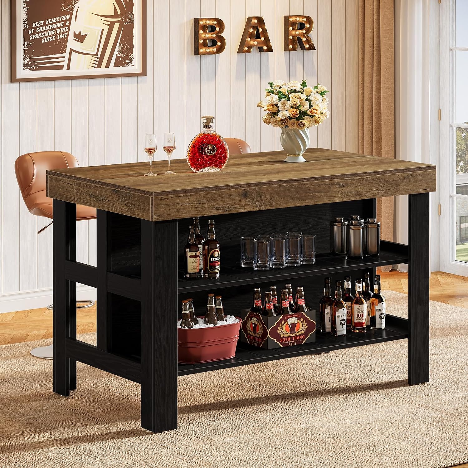 Amazon.com: Tribesigns Home Bar Table Unit with Storage Shelves, 55.1 ...