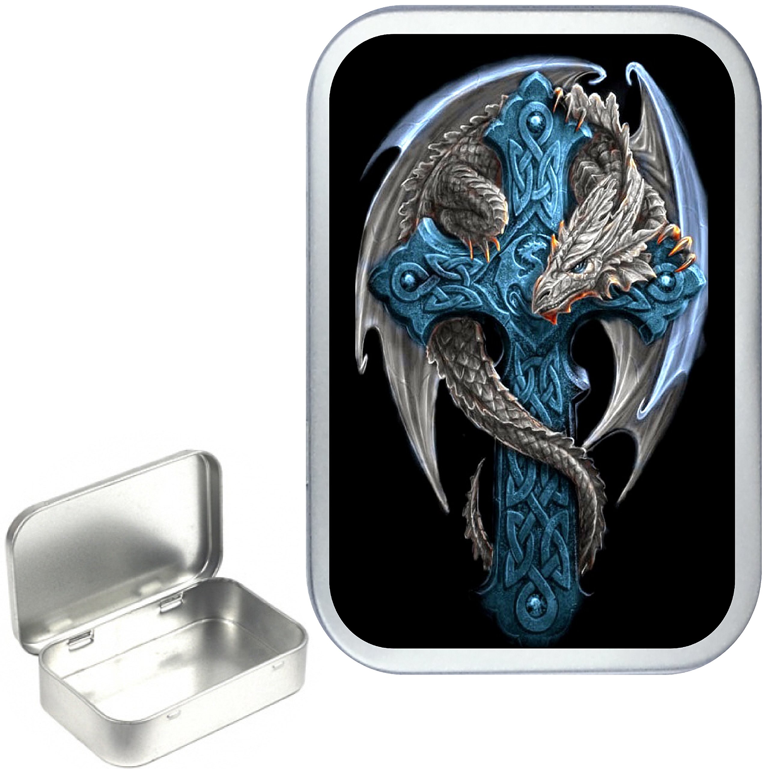BLUE DRAGON CROSS 50ml, 1oz SILVER HINGED TOBACCO TIN,PILL BOX,STORAGE TIN