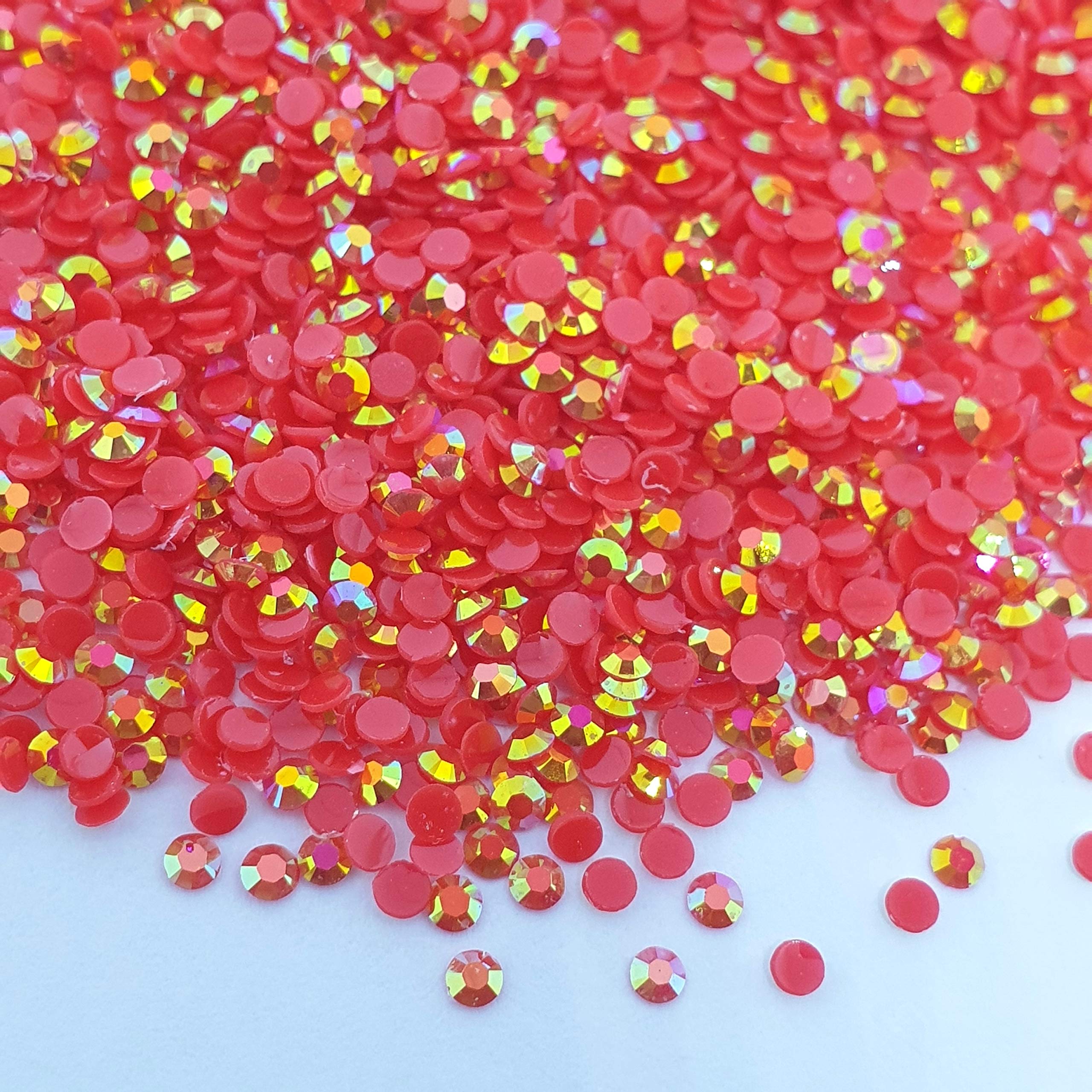 2000pcs 5mm ss20 Jelly AB Flat Back Round 14 Facets Resin Rhinestones Arts and Crafts Embellishment Gems (Bright Red AB C72)