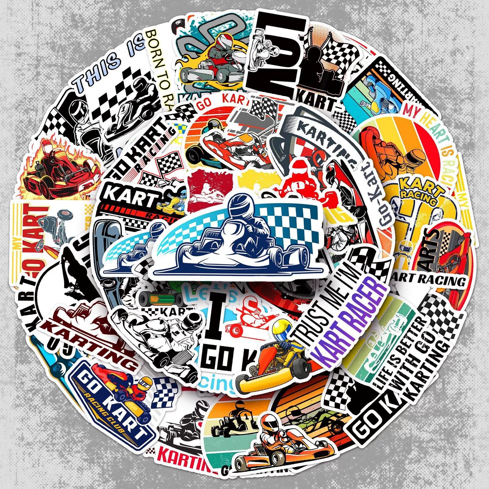 50 Pcs Go Kart Racing Vinyl Stickers,Kart Racing Graffiti Stickers,Vinyl Waterproof Decals for Kids Teens Girls,Phone Laptop Bottles Skateboard Computer Phone Luggage Guitar Gifts - Image 3
