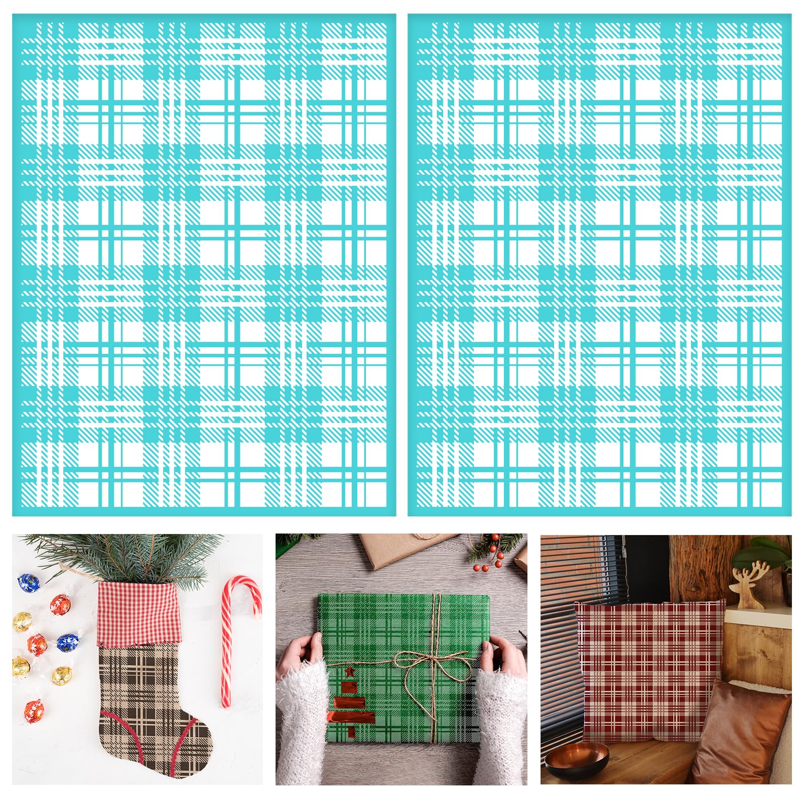 BEUNITONE 2PCS Plaid Stencil Buffalo Reusable Grids Silk Screen Self-Adhesive Printing 8.5x11 Inch Check for Painting Wood Wall Tile Canvas Paper