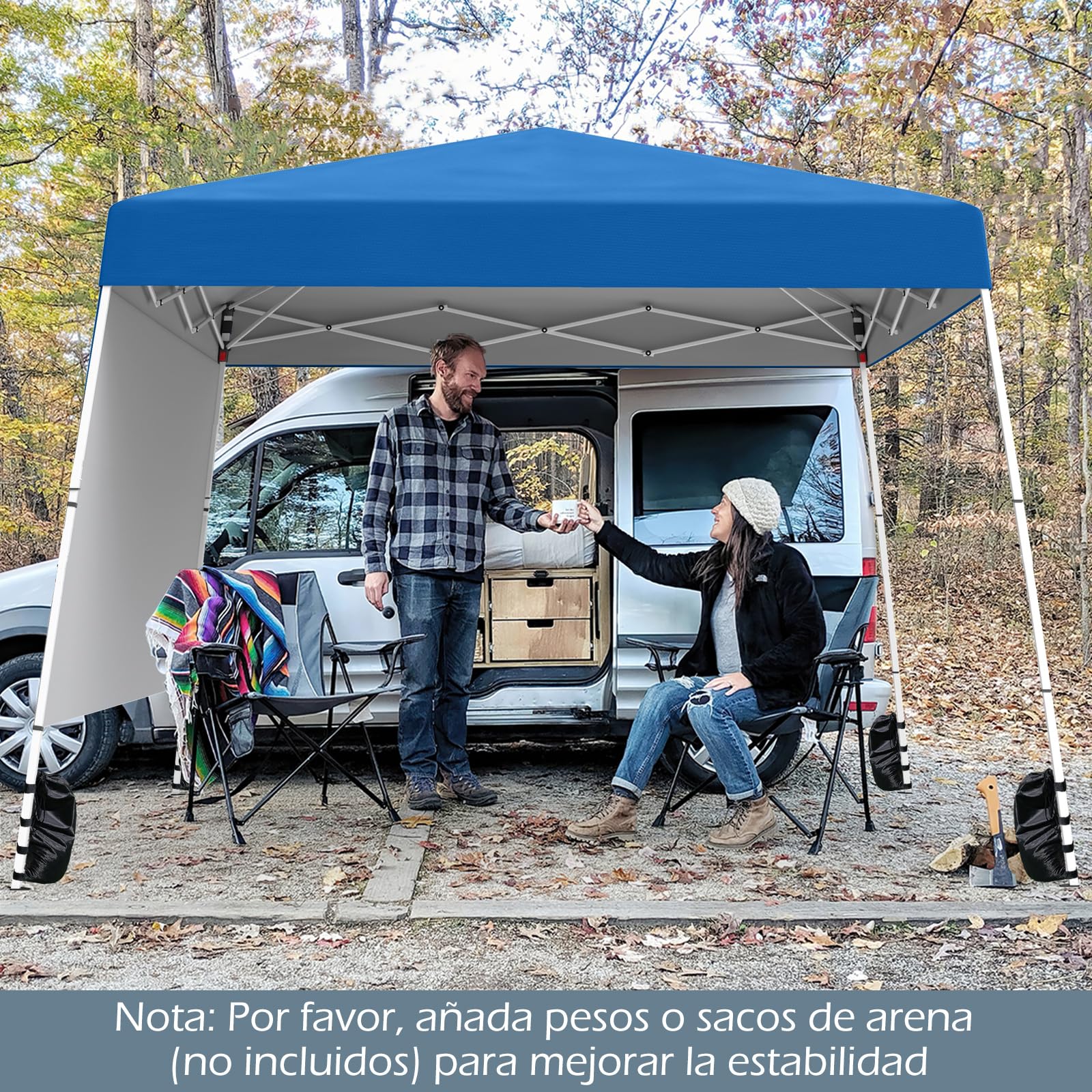 COSTWAY Carpa Plegable 3x3m, Pop up, cenadores para Jardin con 1 Pared Lateral, Bolsa de Transporte, Protección Solar, Pergolas de Jardin Exterior Camping, Playa (Azul)