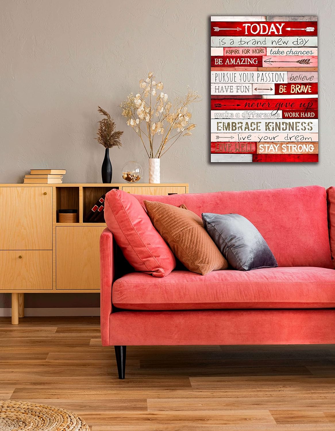 LAOTOART Red Inspirational Wall-Art For Bedroom - Motivational Quotes Wall Decor For Bathrooms - Home Office Decor For Women Large Canvas Wall Art Ready to Hang 24x16 Inches