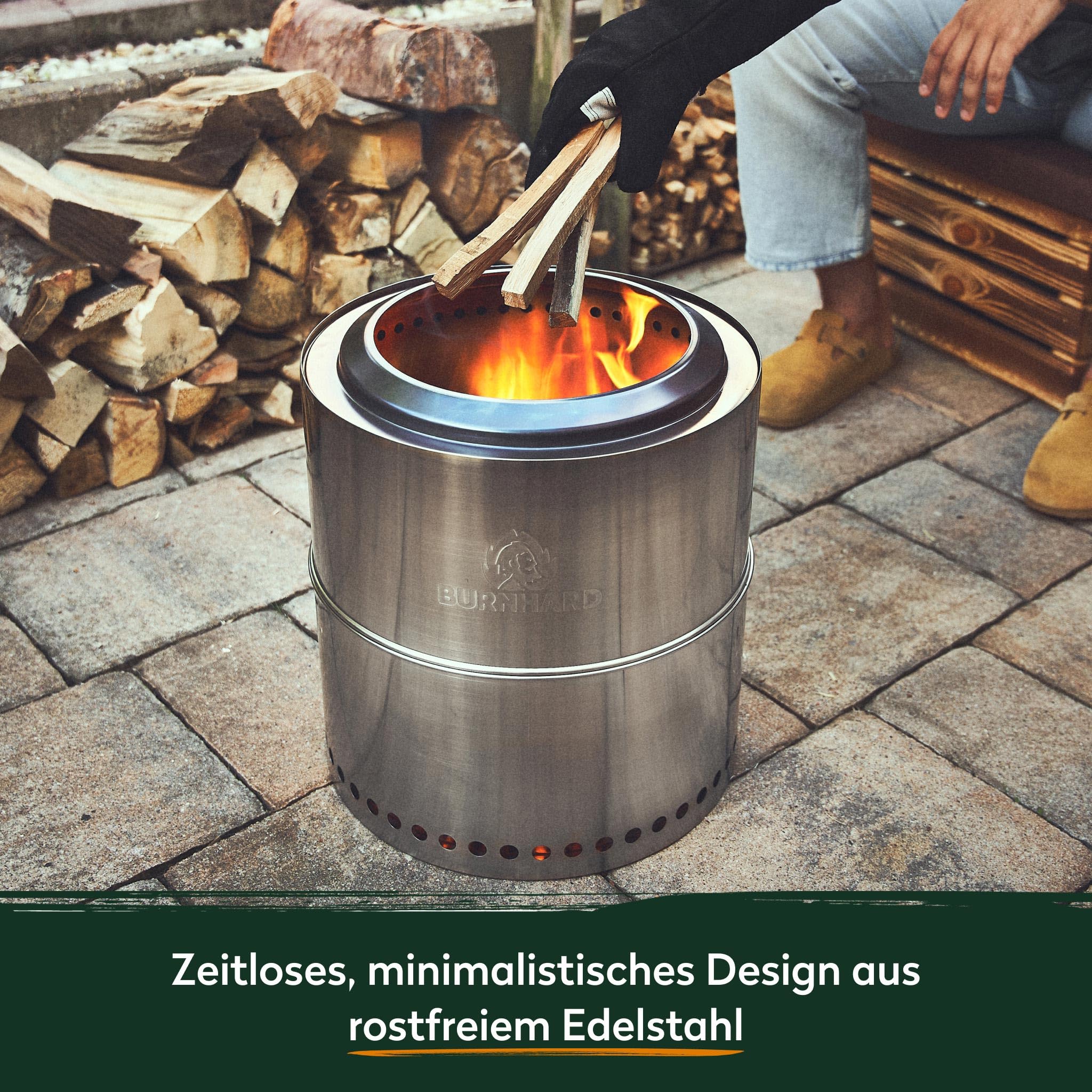 BURNHARD® Feuerschale Edelstahl 50 cm, inkl. Aufbewahrungstasche, Feuertonne, Feuerkorb, raucharme Sekundär-Verbrennung, langlebig & mobil für Garten, Terrasse & Balkon