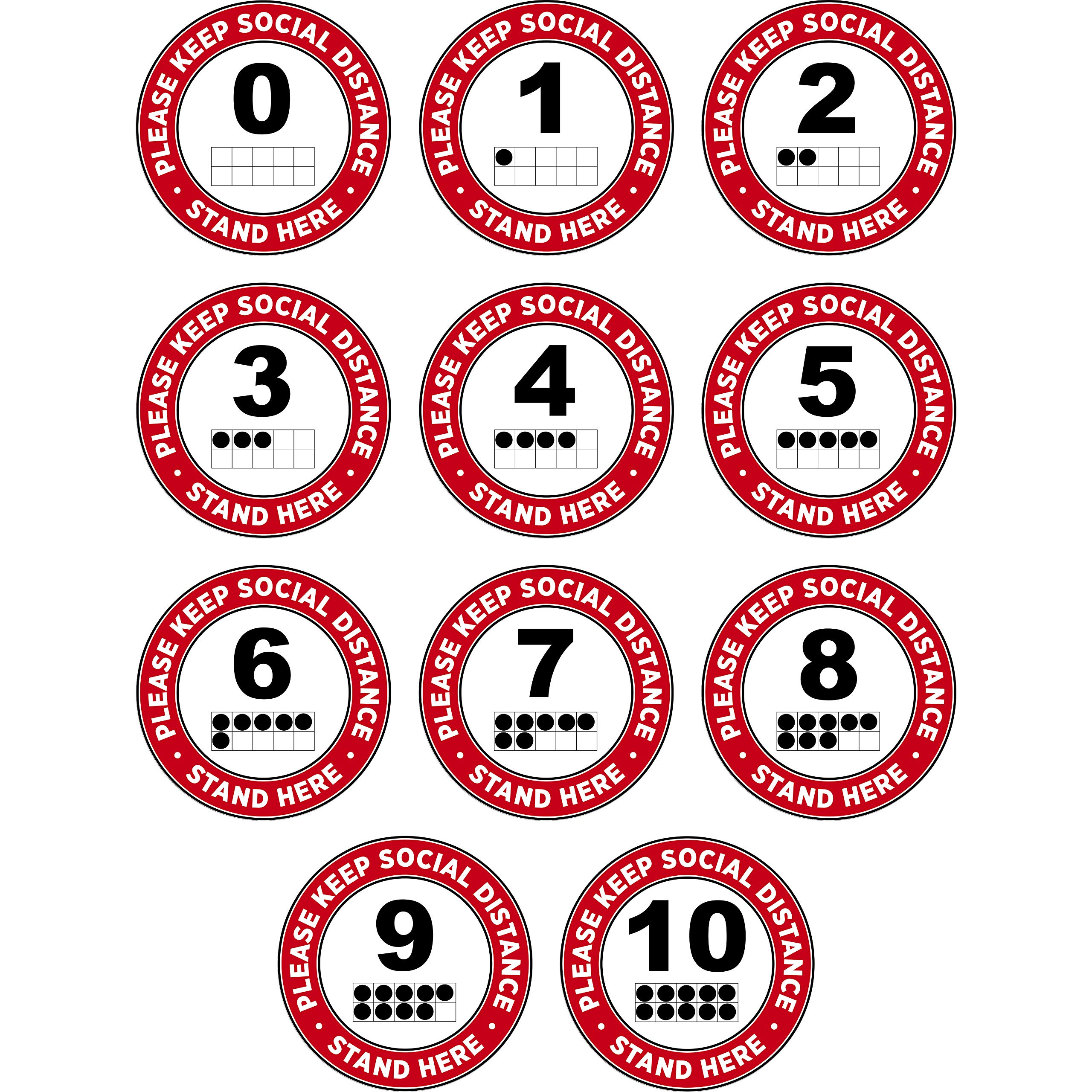 Pro-Graphx Social Distancing Floor Decal Sticker - School Re-Opening Stop 6 Feet Apart Stand Please Wait Here Sign Safety Distance for Education and Schools - 18 Inch Round (Numbers)