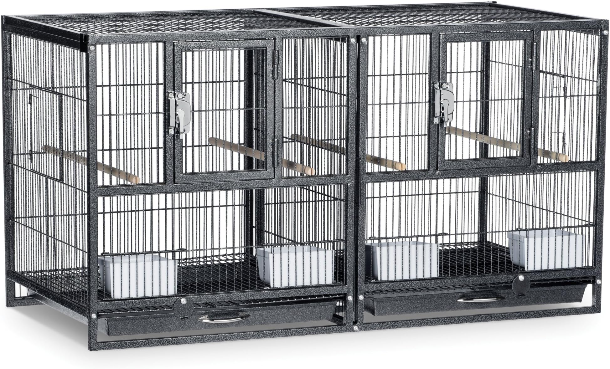 Prevue Pet Products Deluxe Divided Breeder Cage - Stackable Breeding Cage with Divider, Stand Alone Enclosure with Wooden Perches, Food and Water Cups, for Finches, Canaries, and Small Birds - Black